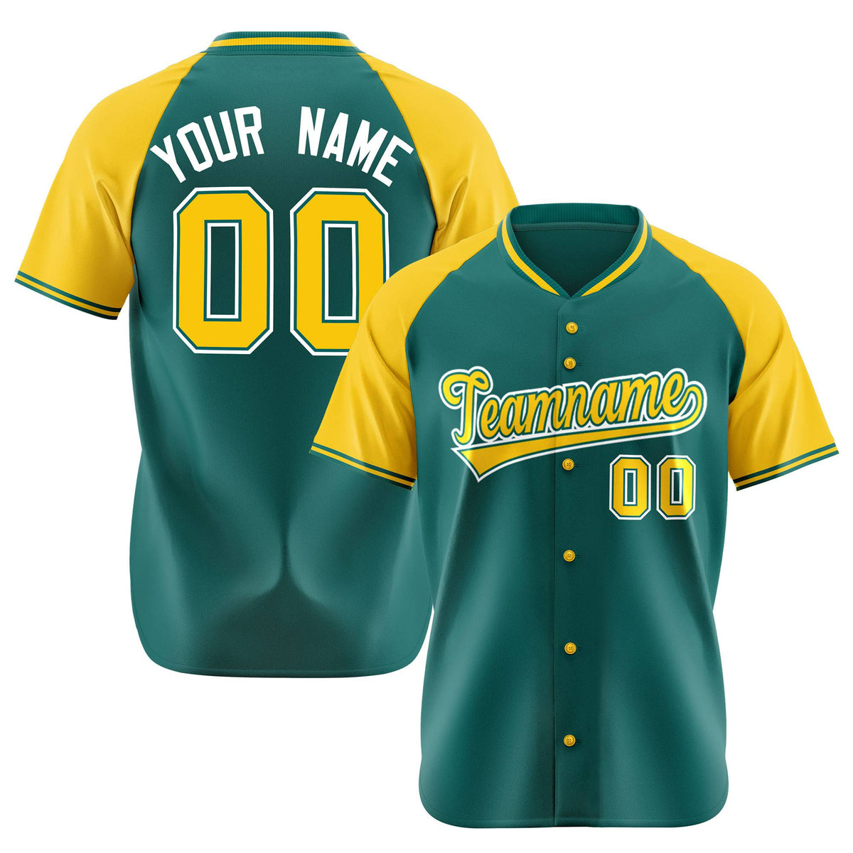 Custom Kelly Green Yellow White Authentic Colored Buttons Baseball Jersey