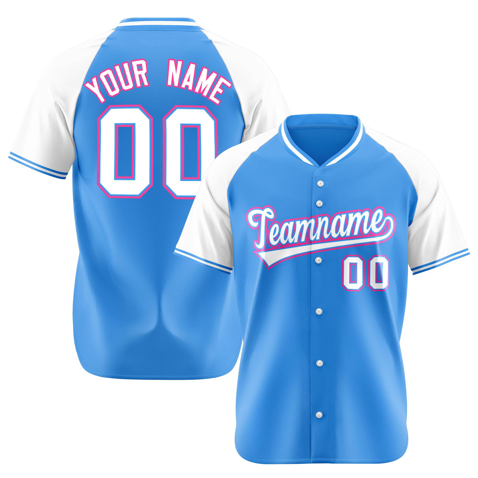 Custom Blue White Pink Authentic Colored Buttons Baseball Jersey