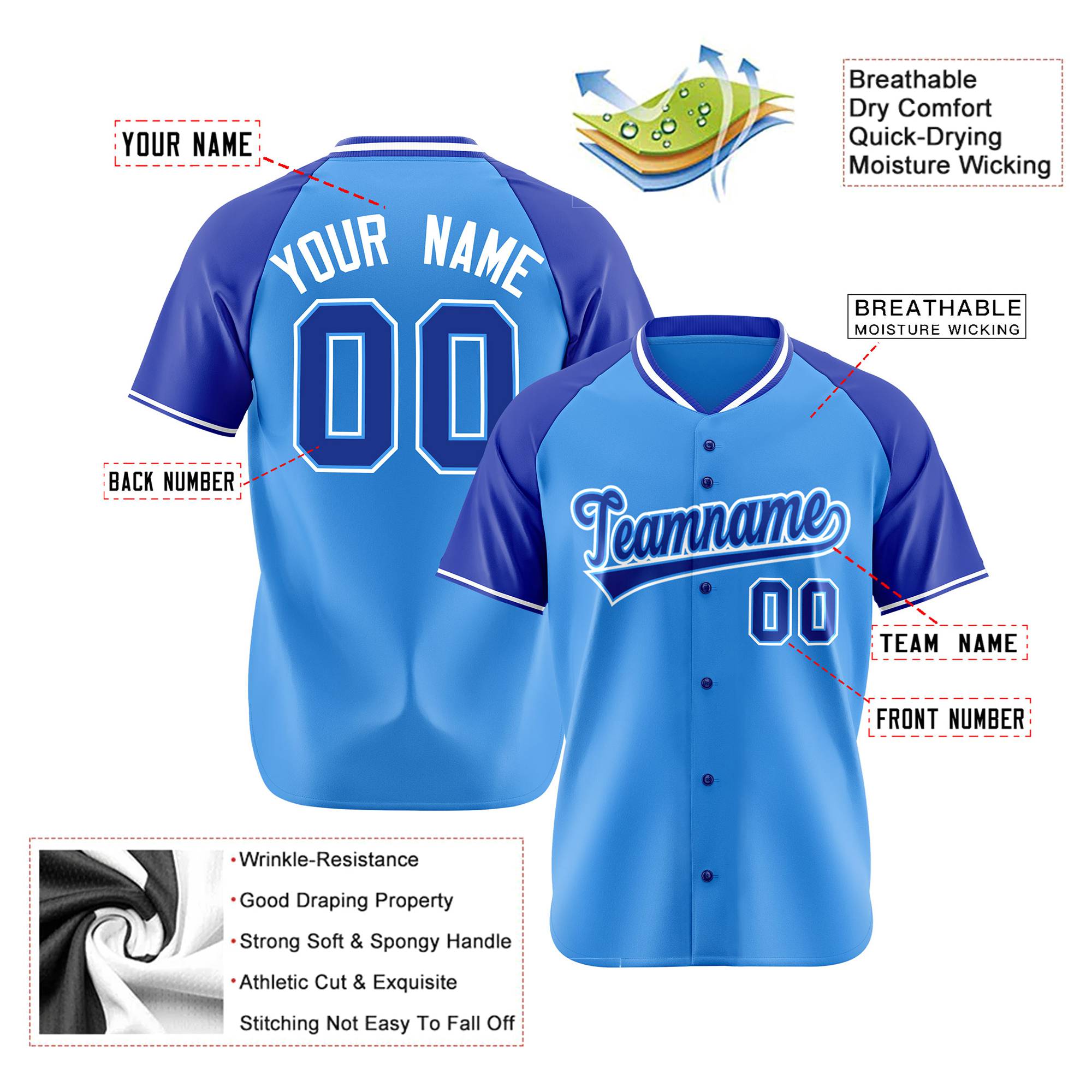 Custom Blue Purple White Authentic Colored Buttons Baseball Jersey