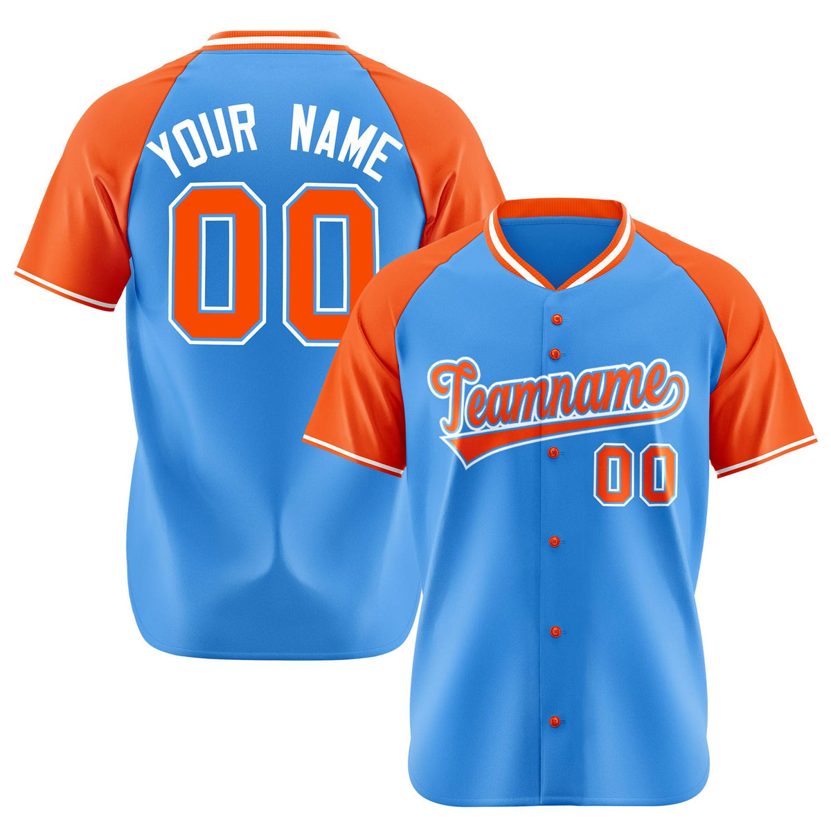 Custom Blue Orange White Authentic Colored Buttons Baseball Jersey