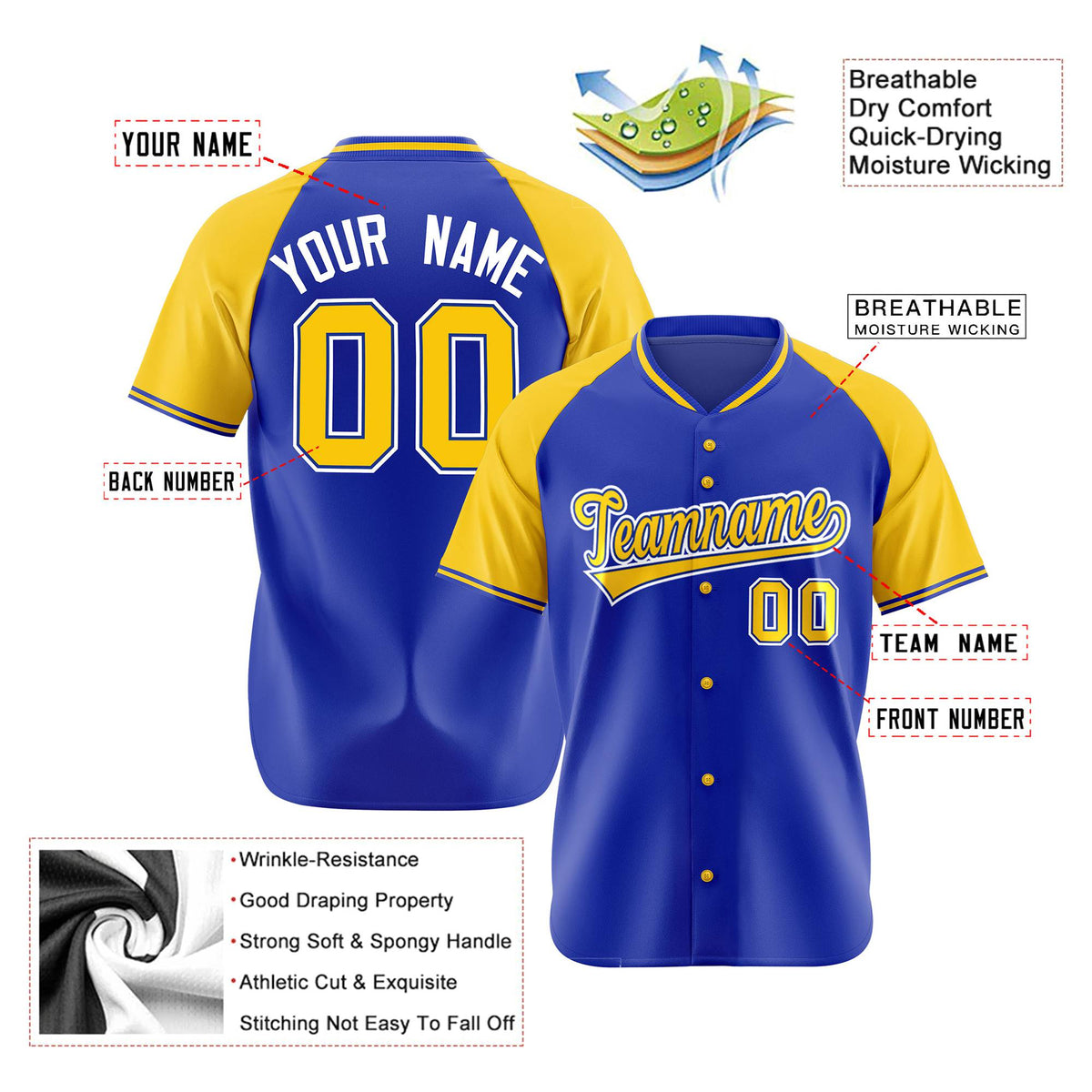 Custom Purple Yellow White Authentic Colored Buttons Baseball Jersey