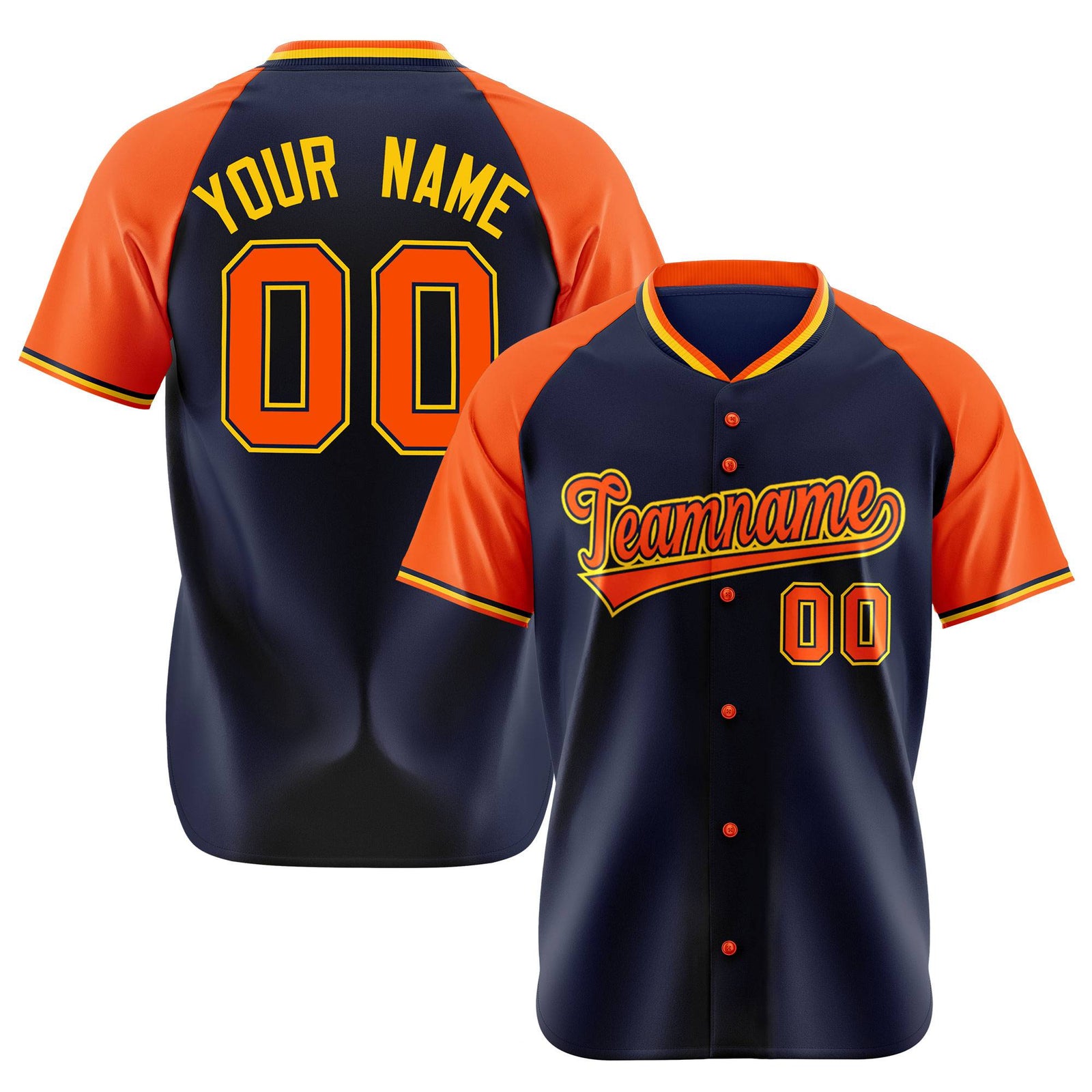 Custom Navy Orange Yellow Authentic Colored Buttons Baseball Jersey
