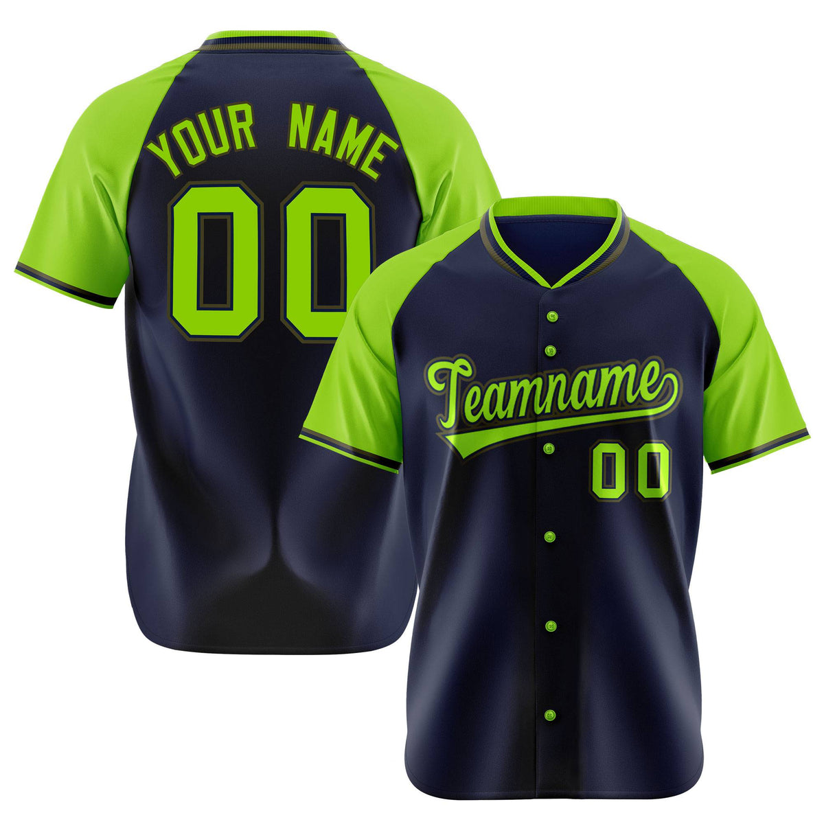 Custom Navy Neon Green Olive Authentic Colored Buttons Baseball Jersey