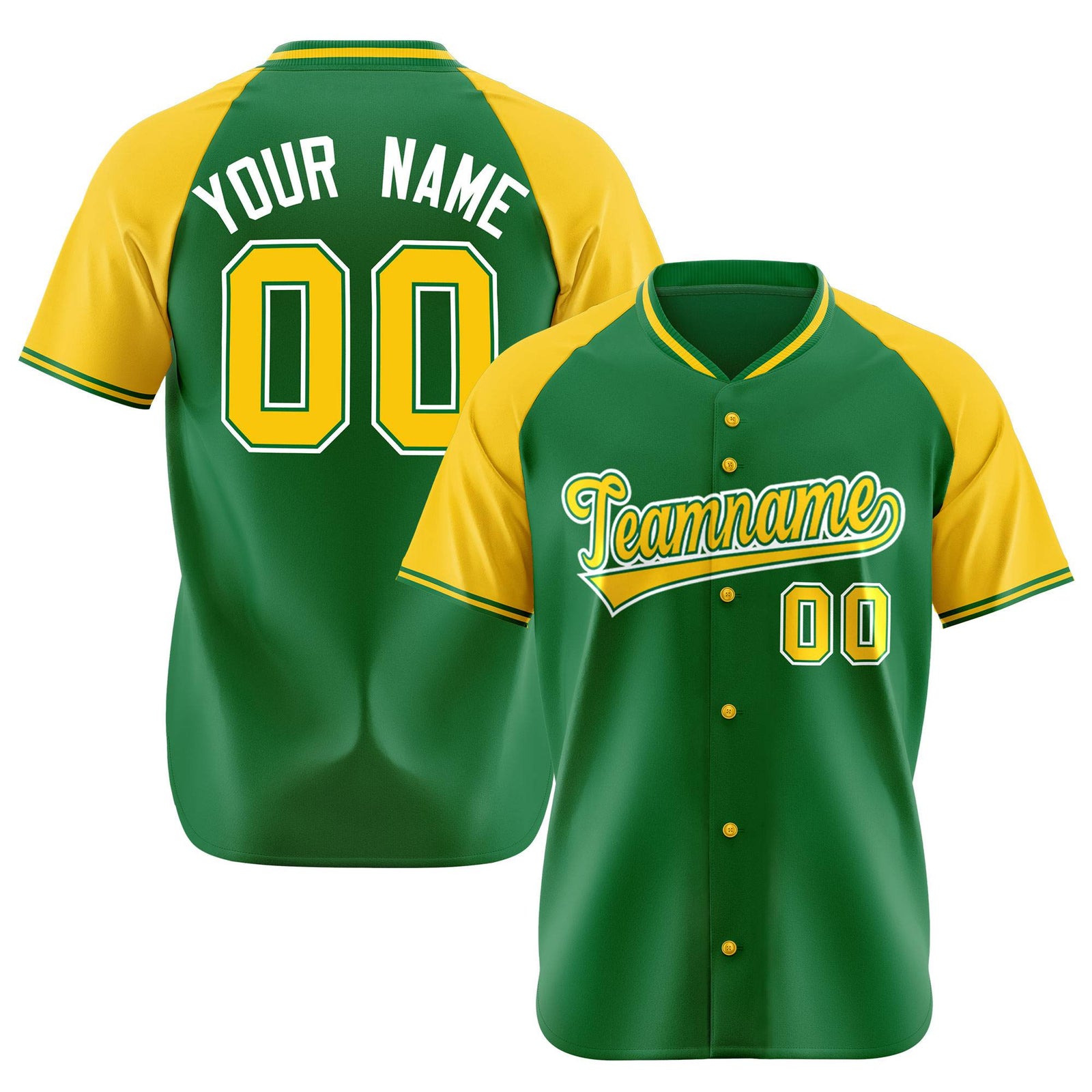 Custom Kelly Green Yellow White Authentic Colored Buttons Baseball Jersey