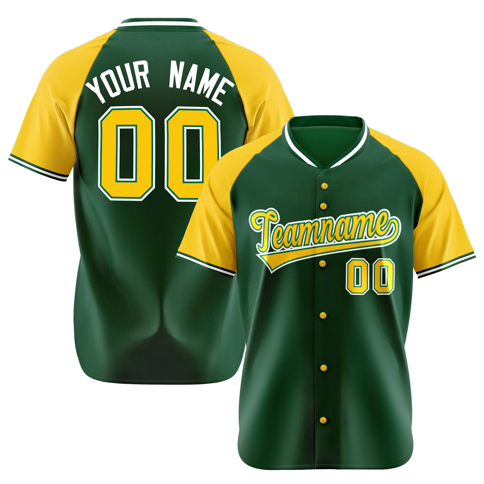 Custom Kelly Green Yellow White Authentic Colored Buttons Baseball Jersey