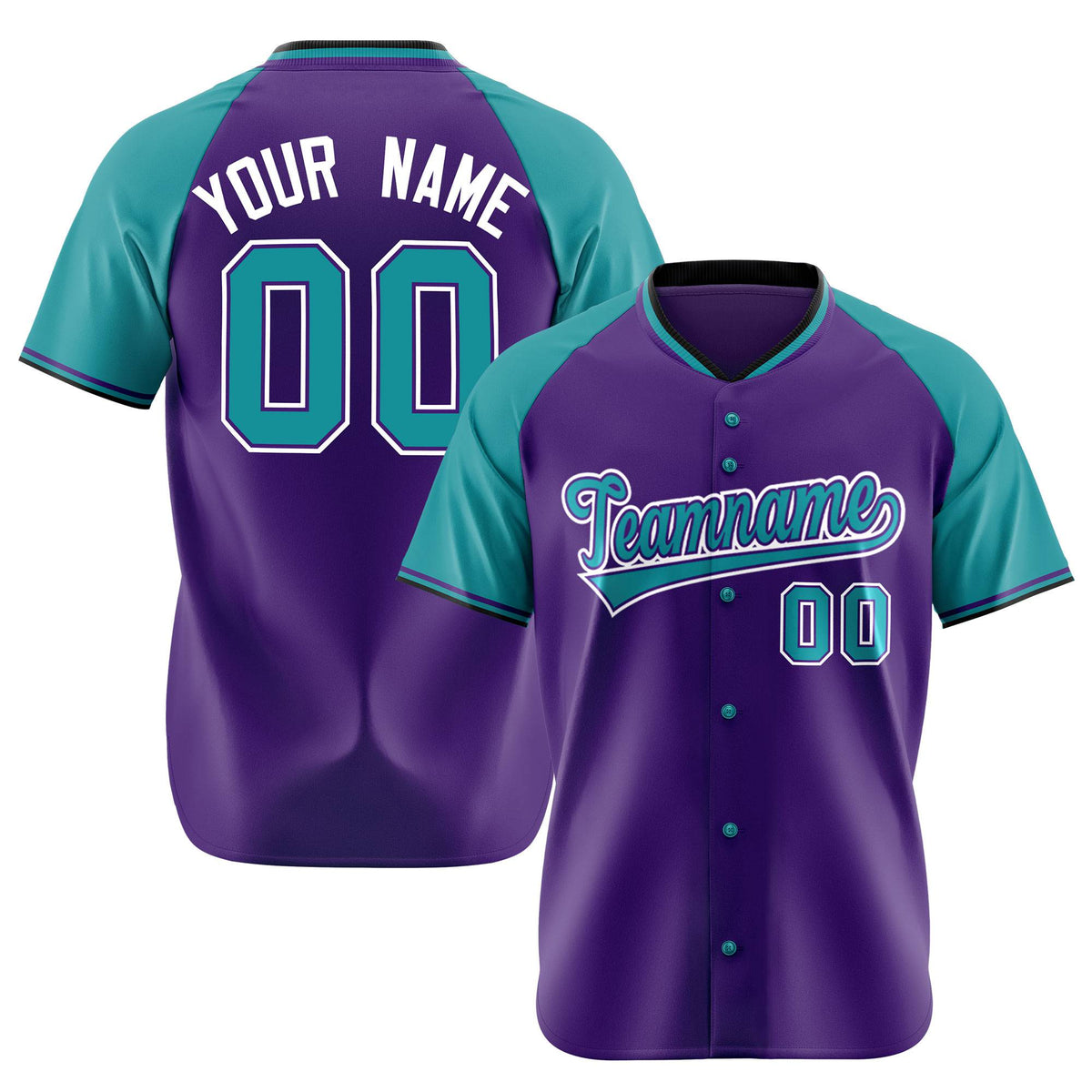 Custom Purple Aqua White Authentic Colored Buttons Baseball Jersey