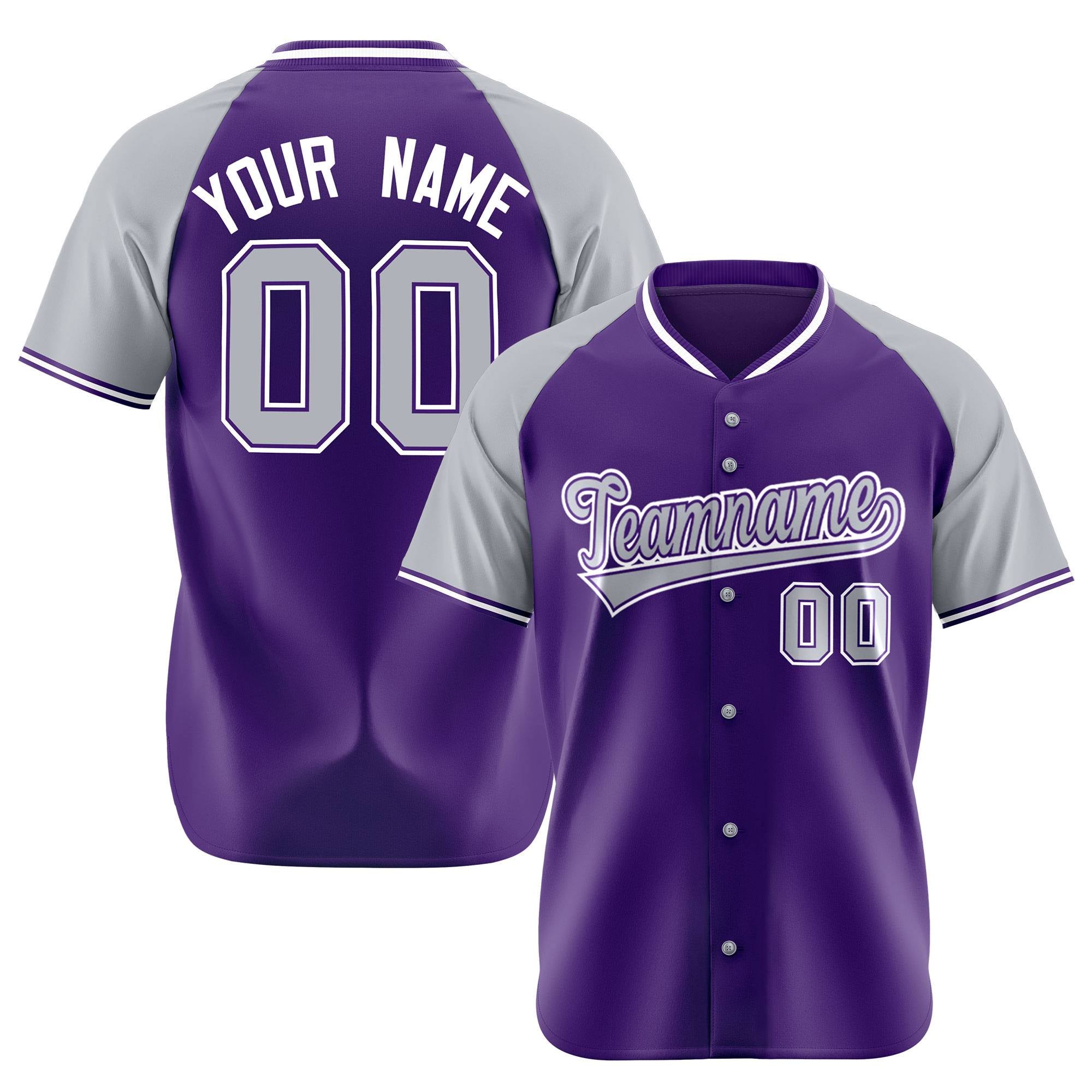 Custom Purple Gray White Authentic Colored Buttons Baseball Jersey