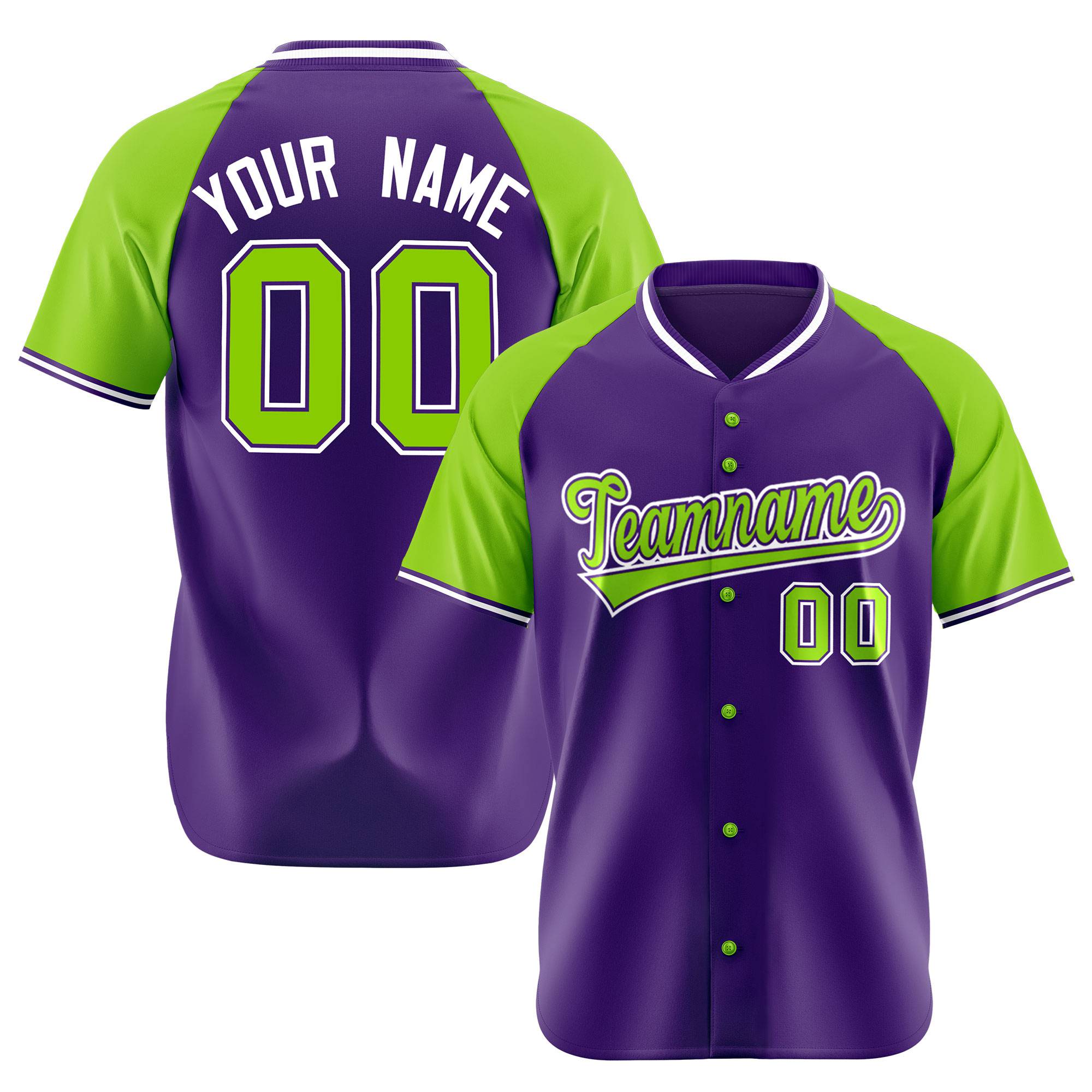 Custom Purple Neon Green White Authentic Colored Buttons Baseball Jersey