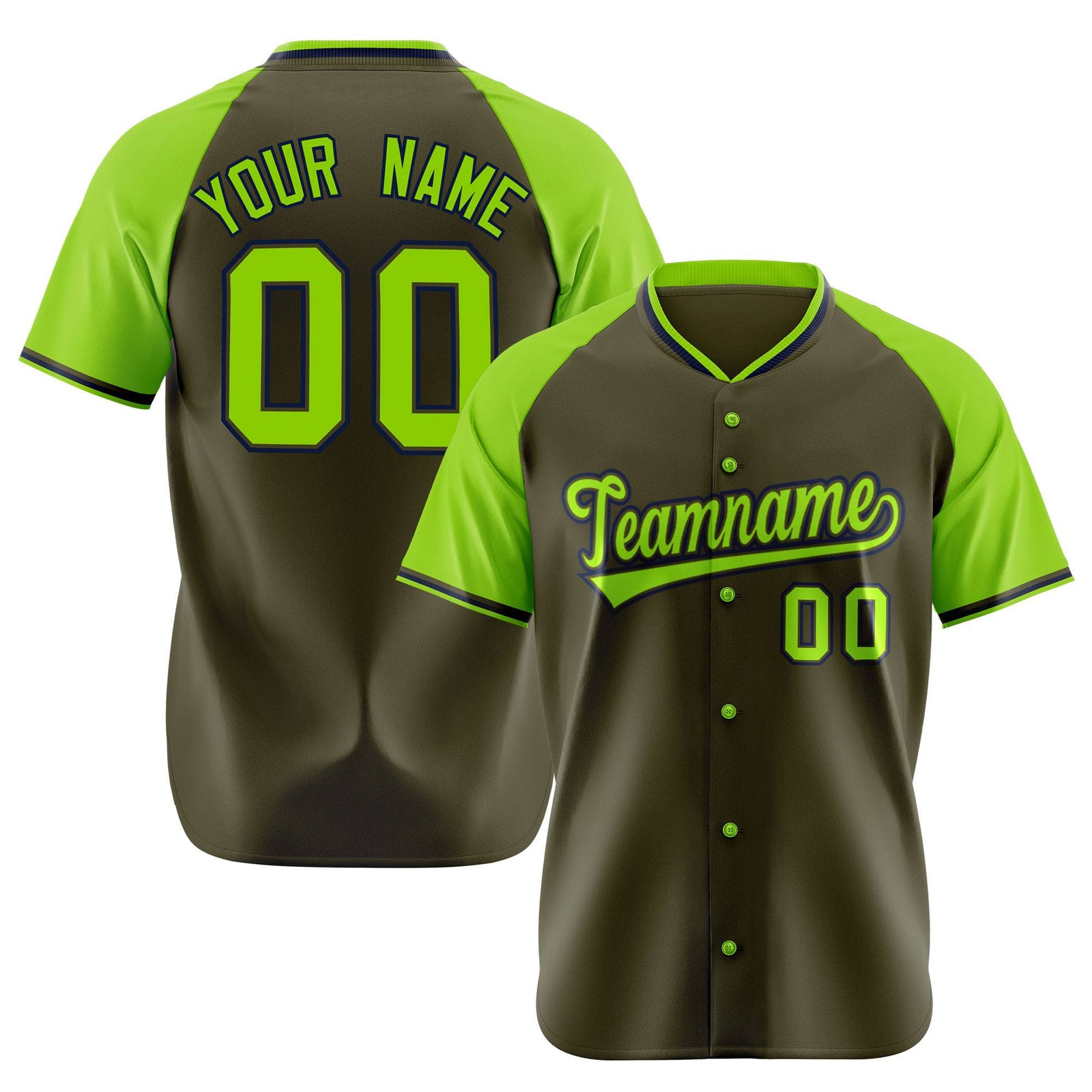Custom Olive Neon Green Black Authentic Colored Buttons Baseball Jersey