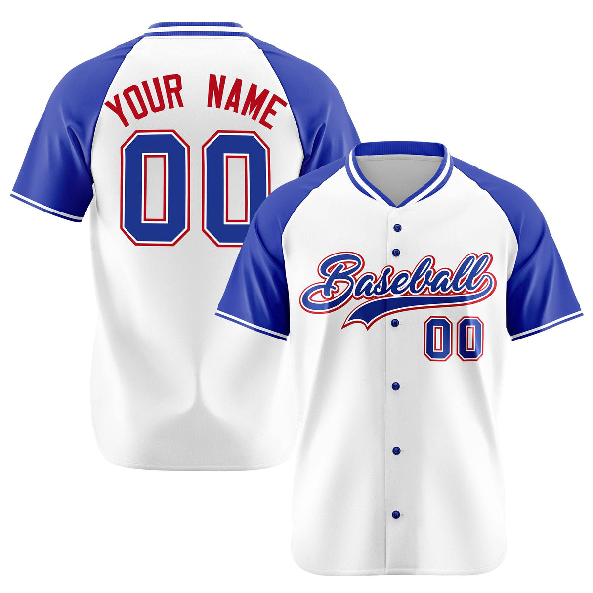 Custom White Blue Burgundy Authentic Colored Buttons Baseball Jersey