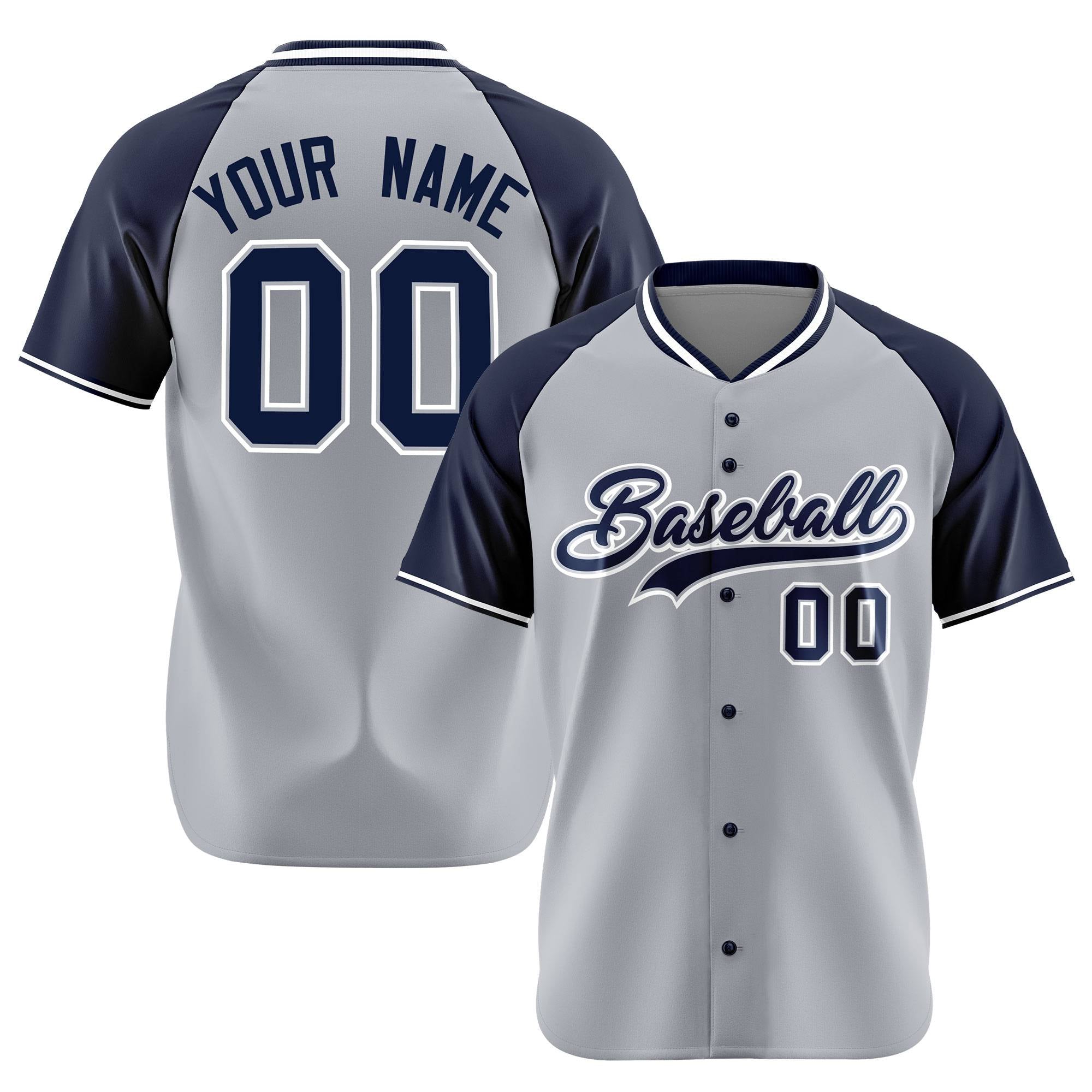 Custom Gray Navy White Authentic Colored Buttons Baseball Jersey