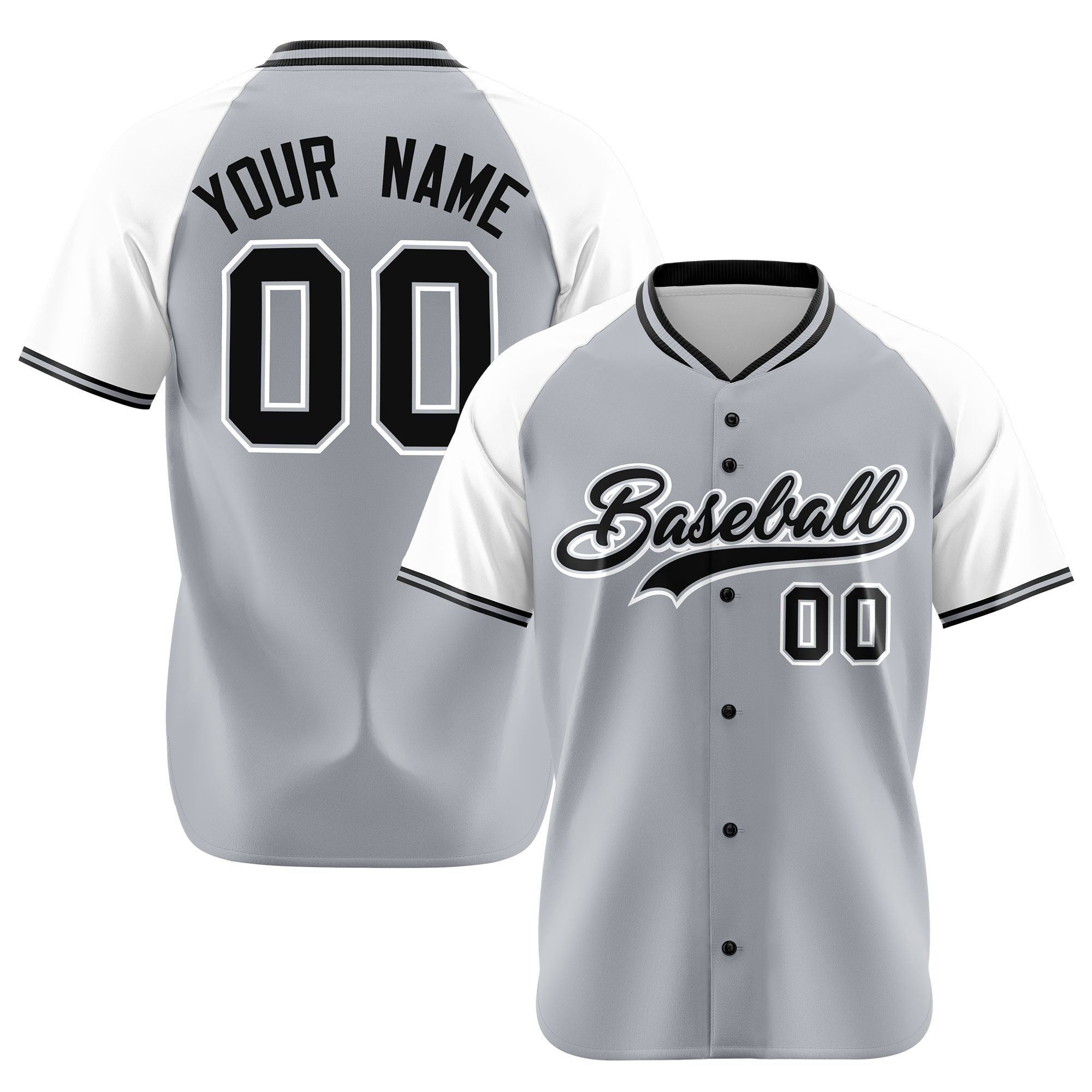 Custom Gray White Black Authentic Colored Buttons Baseball Jersey