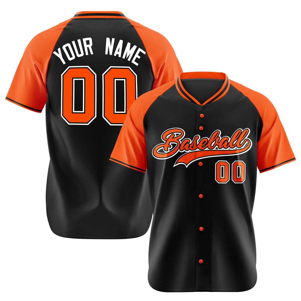 Custom Black Orange White Authentic Colored Buttons Baseball Jersey