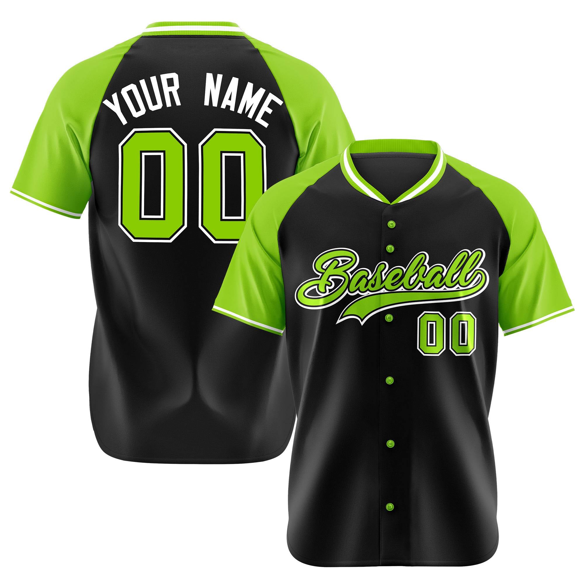 Custom Black Neon Green White Authentic Colored Buttons Baseball Jersey