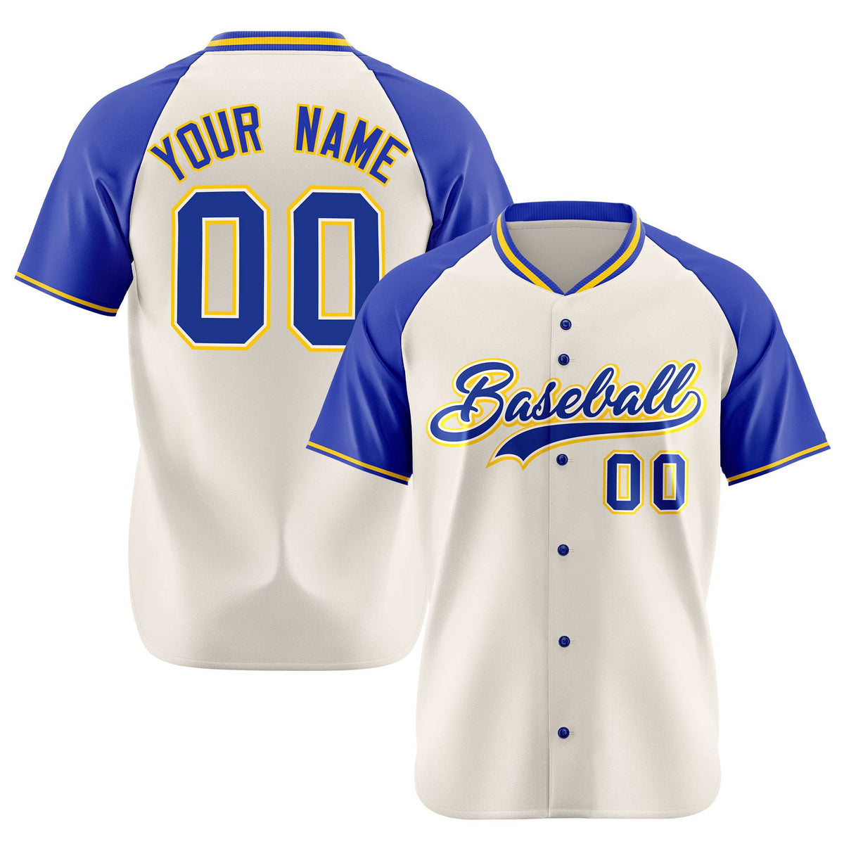 Custom Cream Blue Gold Authentic Colored Buttons Baseball Jersey