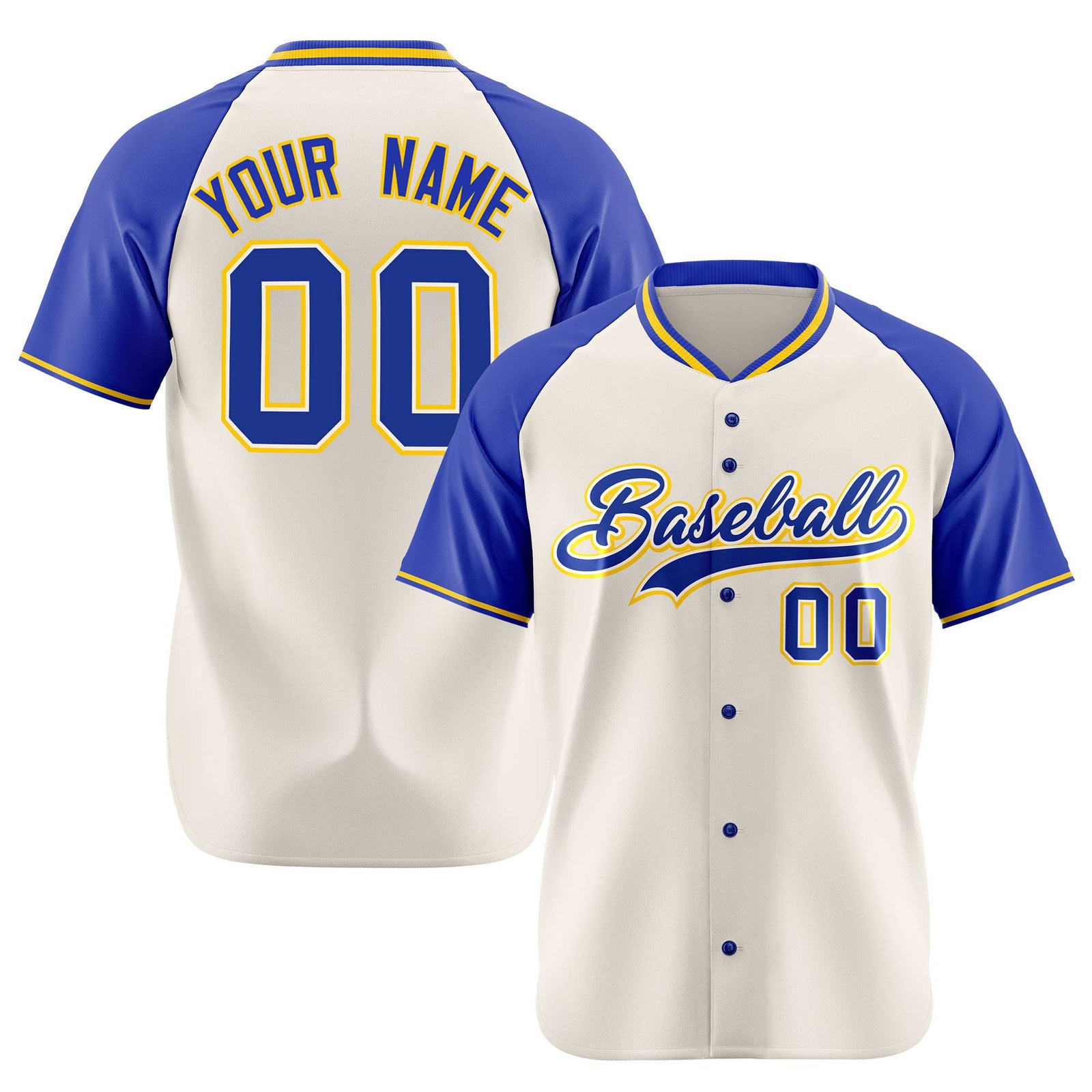 Custom Cream Blue Gold Authentic Colored Buttons Baseball Jersey