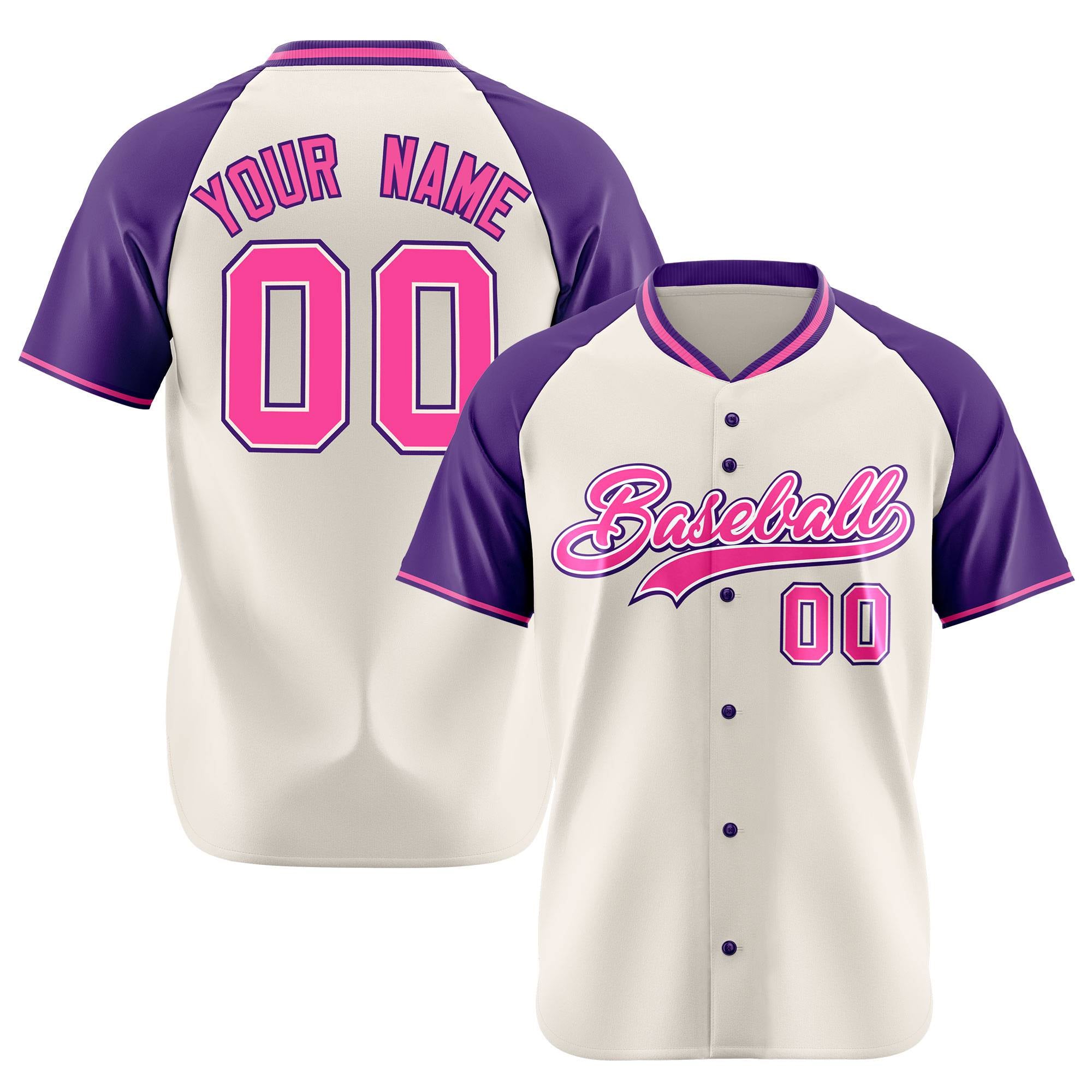 Custom Cream Purple Pink Authentic Colored Buttons Baseball Jersey