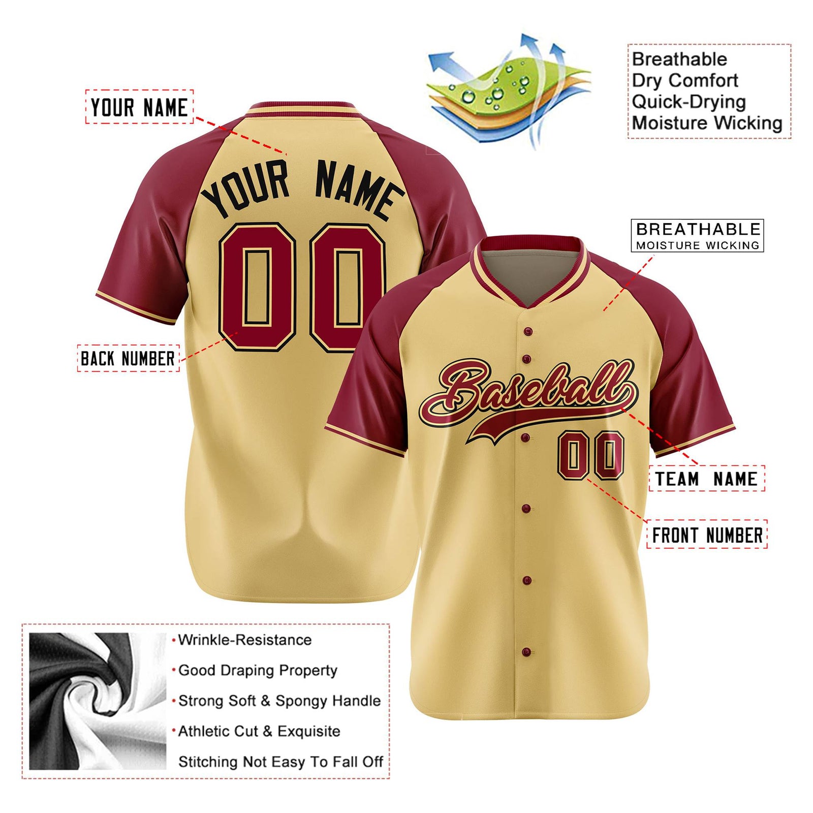 Custom Old Gold Burgundy Black Authentic Colored Buttons Baseball Jersey