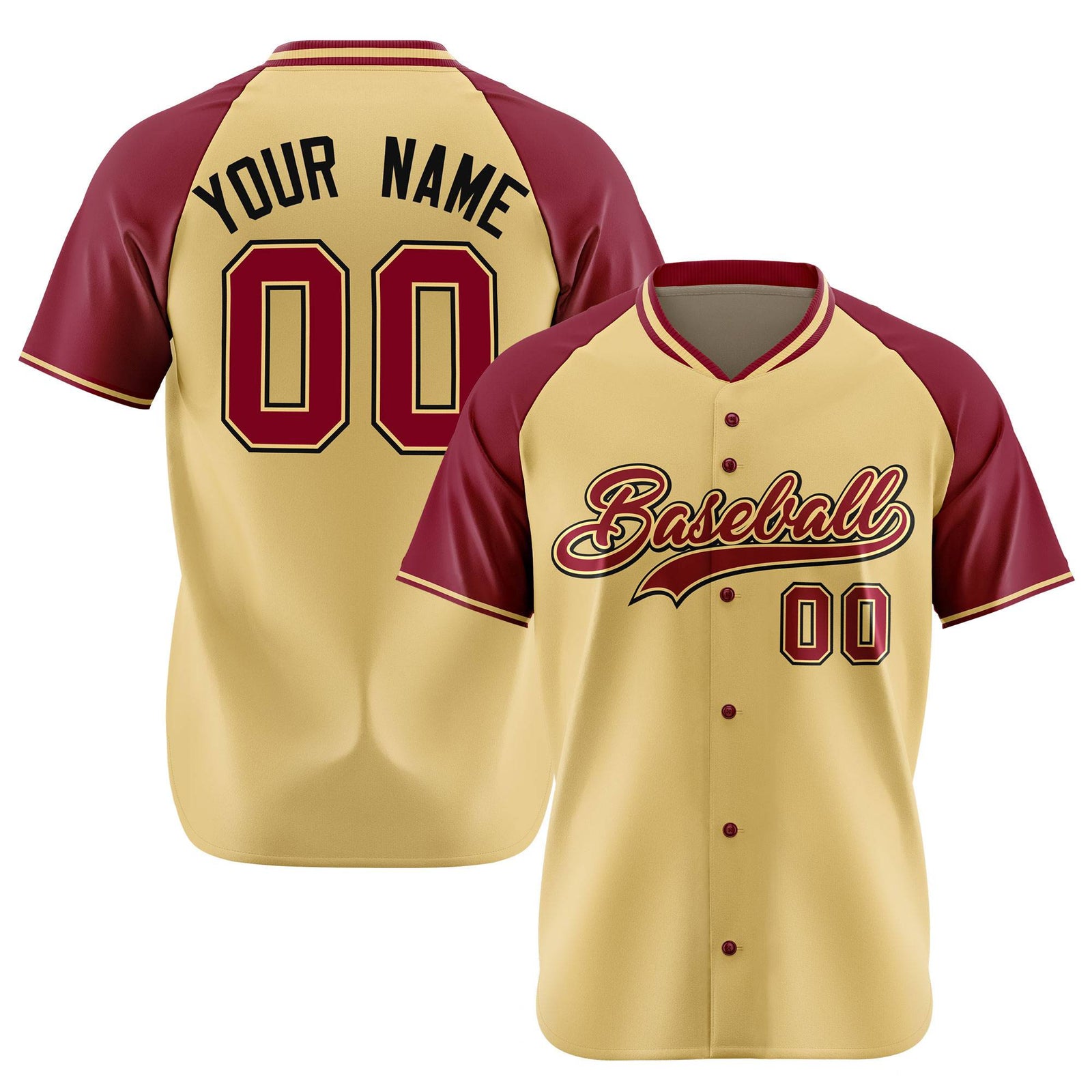 Custom Old Gold Burgundy Black Authentic Colored Buttons Baseball Jersey