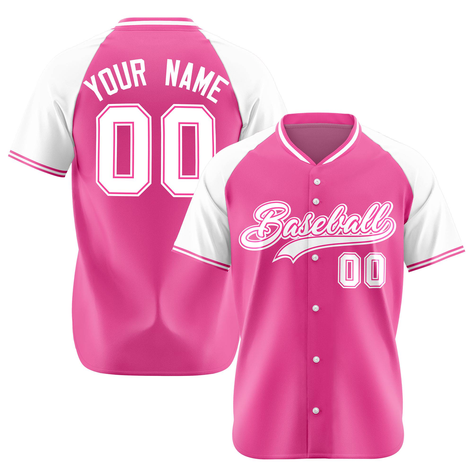 Custom Pink White Authentic Colored Buttons Baseball Jersey