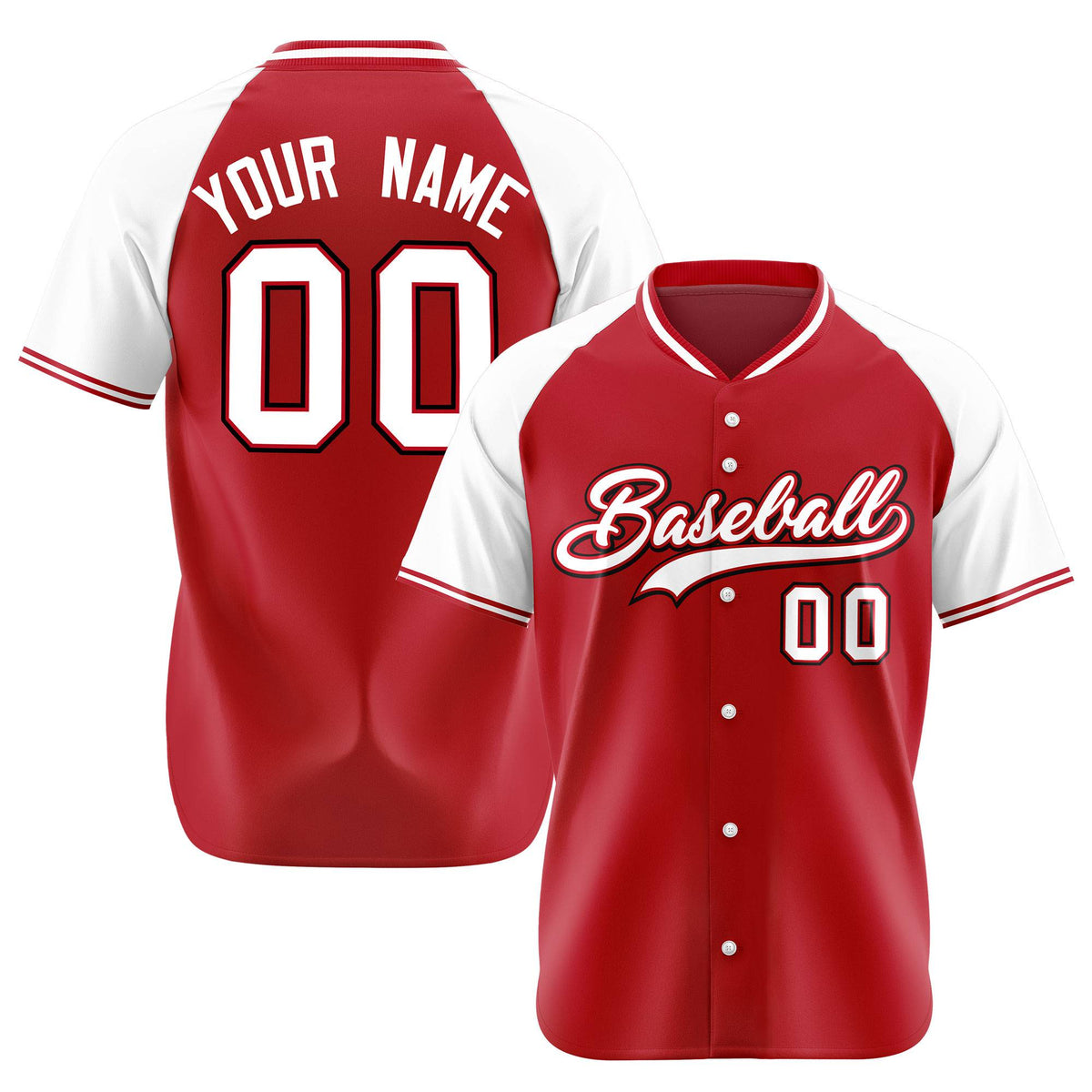 Custom Red White Black Authentic Colored Buttons Baseball Jersey
