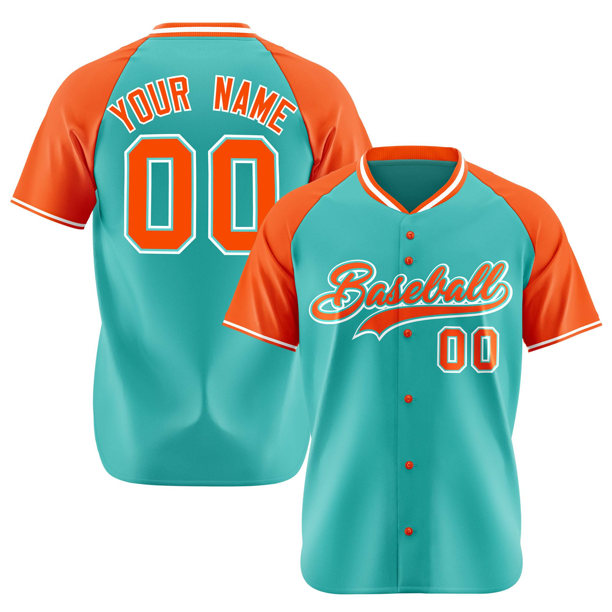 Custom Aqua Orange White Authentic Colored Buttons Baseball Jersey