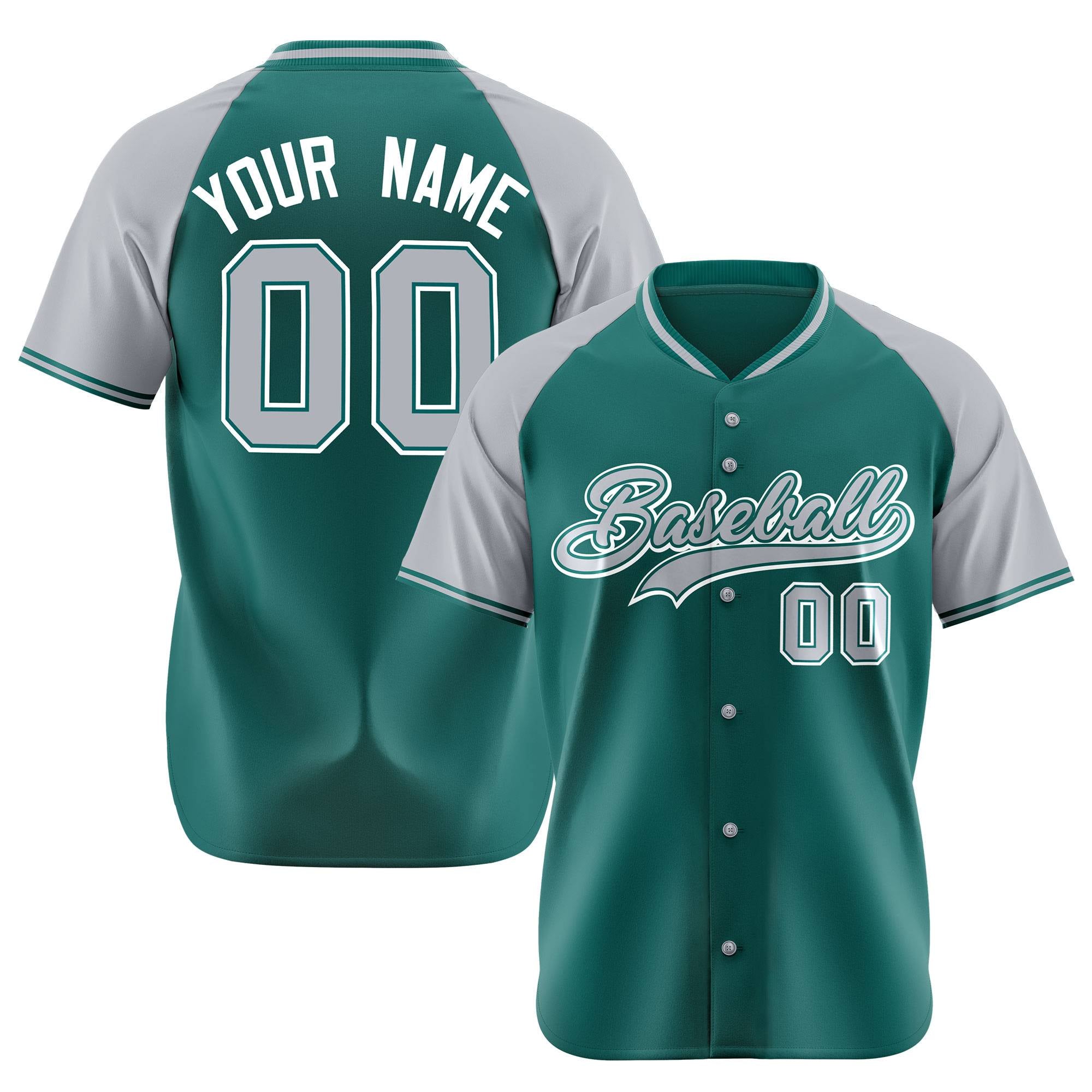 Custom Kelly Green Gray White Authentic Colored Buttons Baseball Jersey