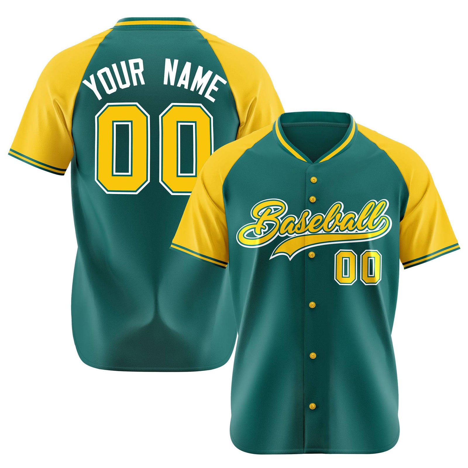Custom Kelly Green Yellow White Authentic Colored Buttons Baseball Jersey