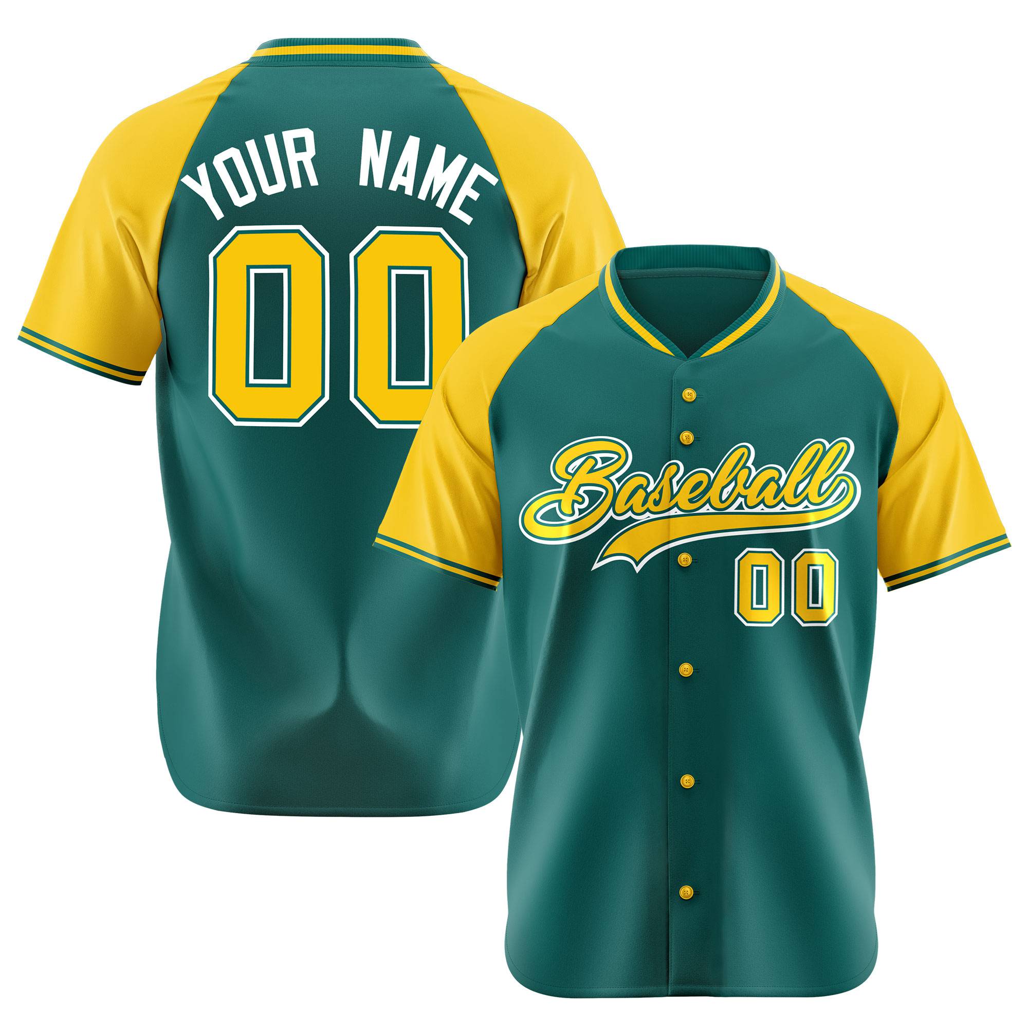 Custom Kelly Green Yellow White Authentic Colored Buttons Baseball Jersey