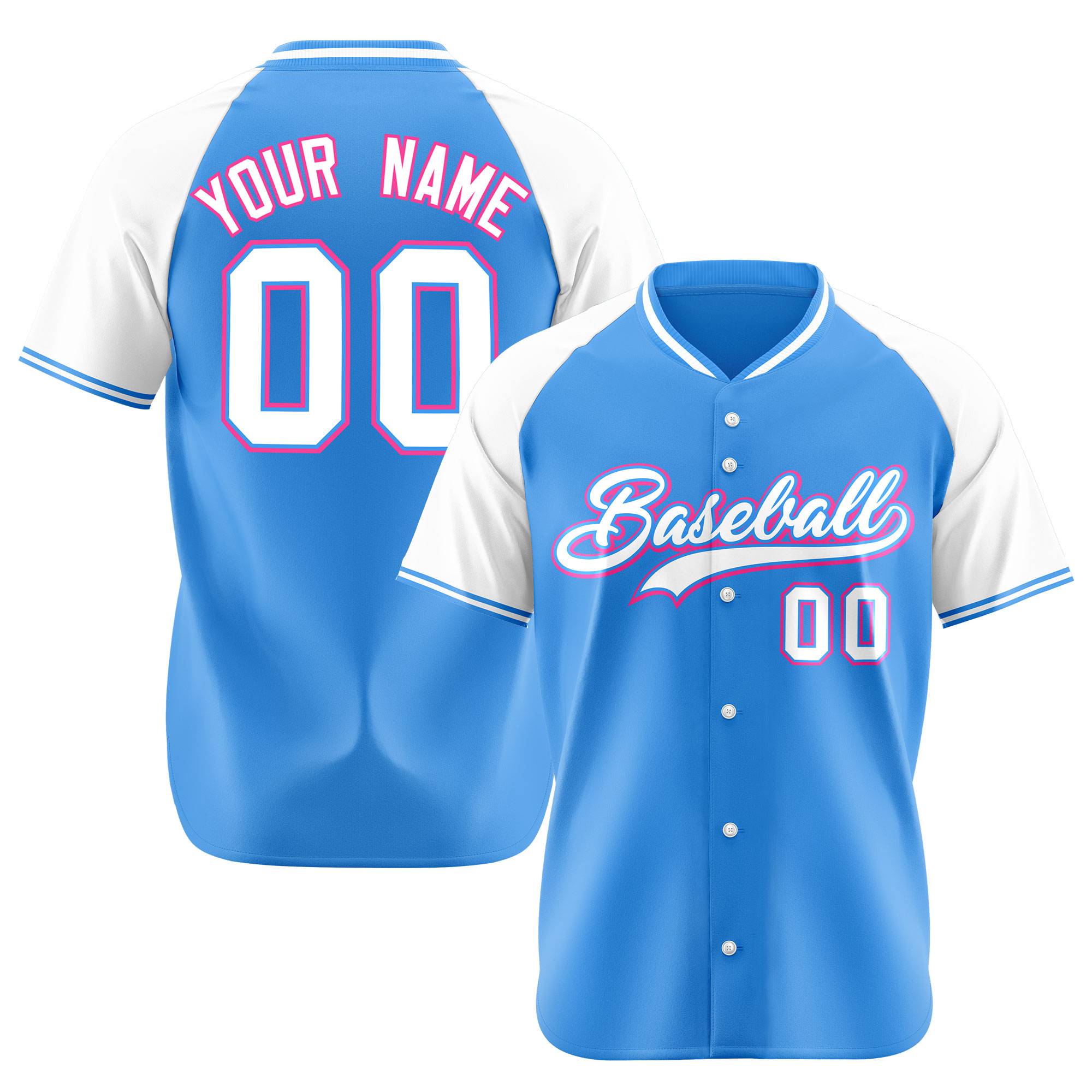 Custom Blue White Pink Authentic Colored Buttons Baseball Jersey