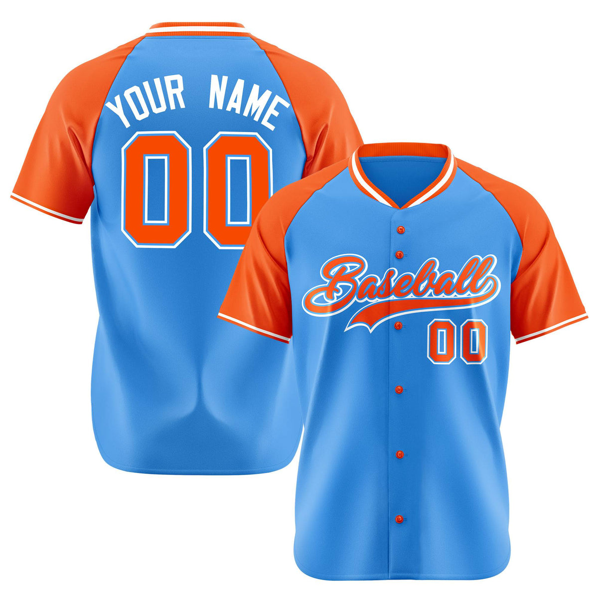 Custom Blue Orange White Authentic Colored Buttons Baseball Jersey