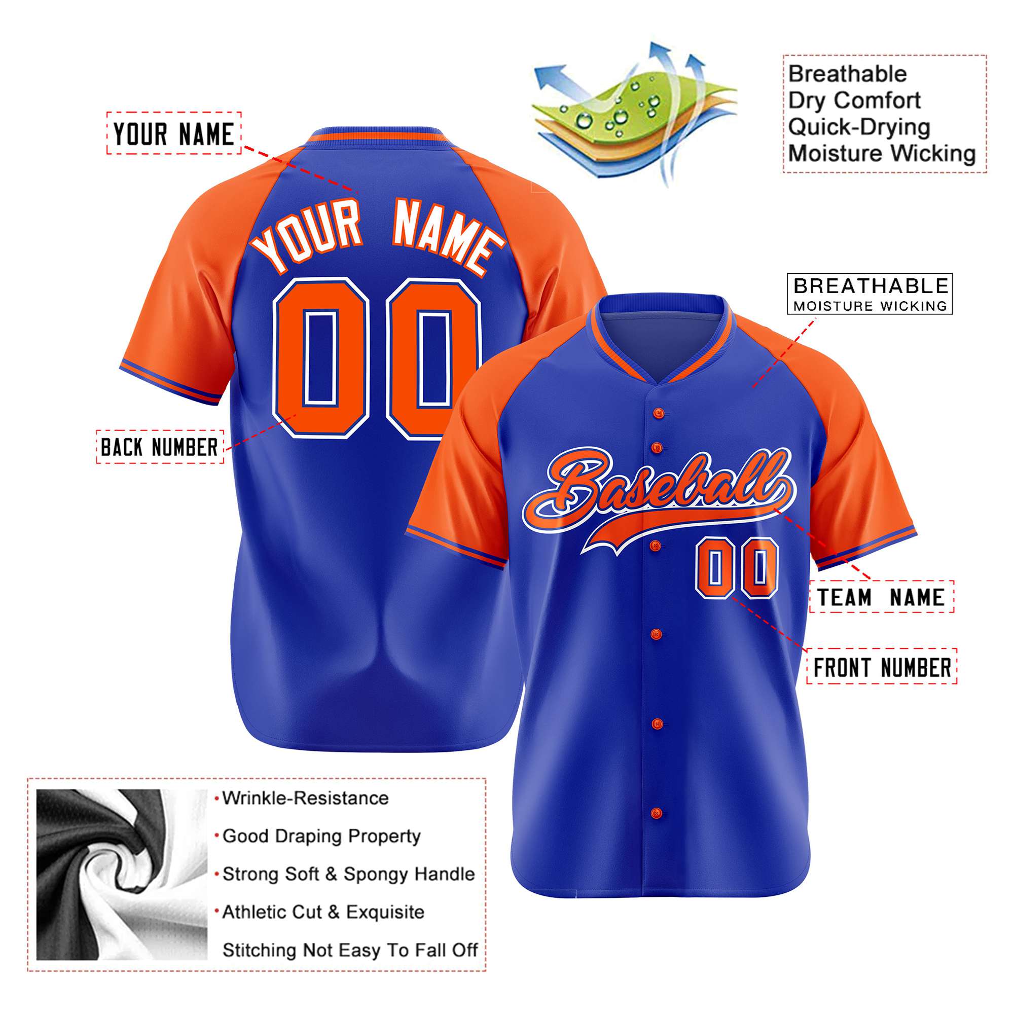 Custom Purple Orange White Authentic Colored Buttons Baseball Jersey