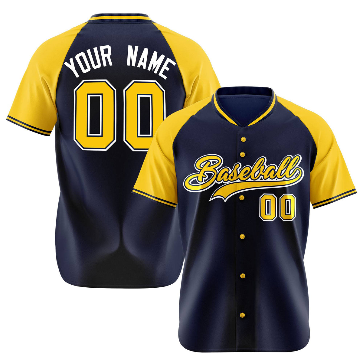 Custom Navy Yellow White Authentic Colored Buttons Baseball Jersey
