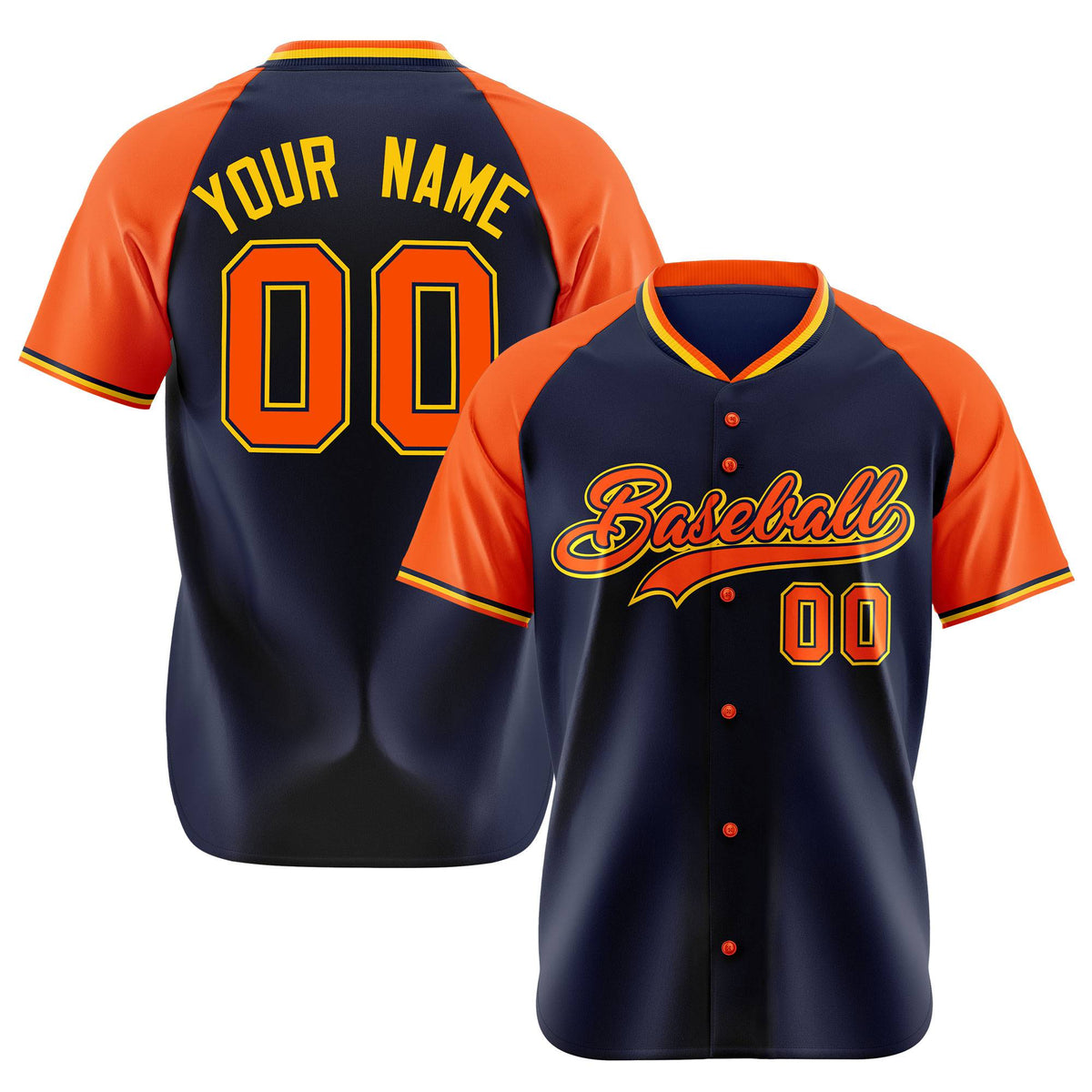 Custom Navy Orange Yellow Authentic Colored Buttons Baseball Jersey