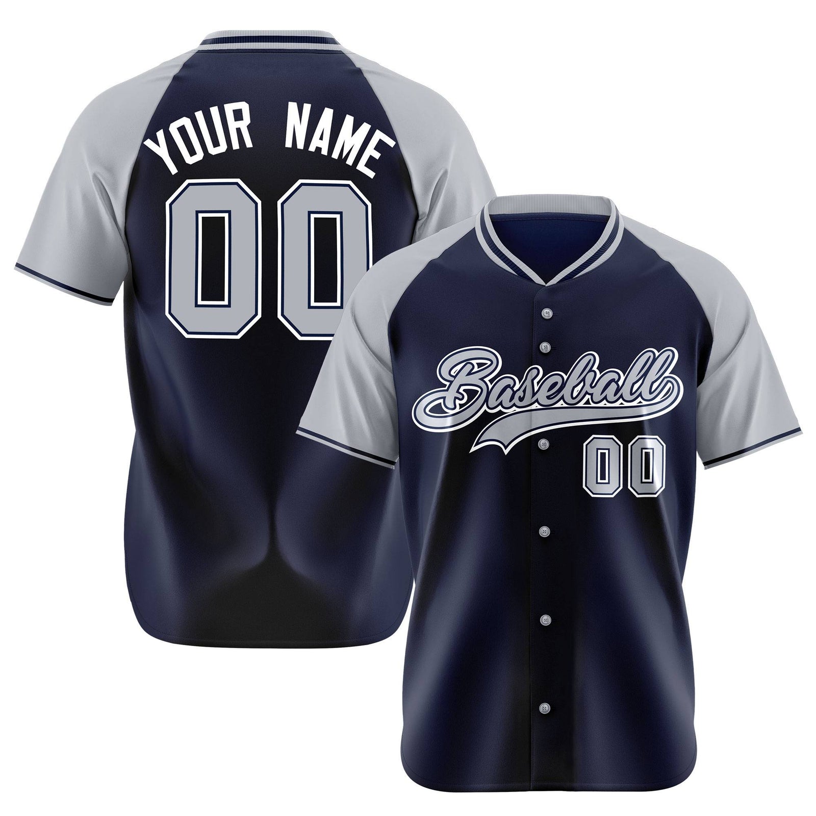 Custom Navy Gray White Authentic Colored Buttons Baseball Jersey