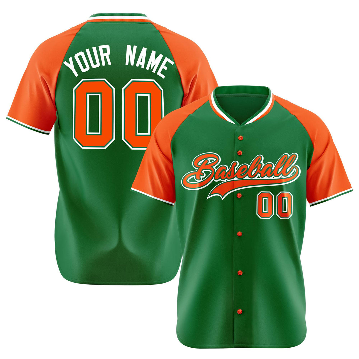 Custom Kelly Green Orange White Authentic Colored Buttons Baseball Jersey