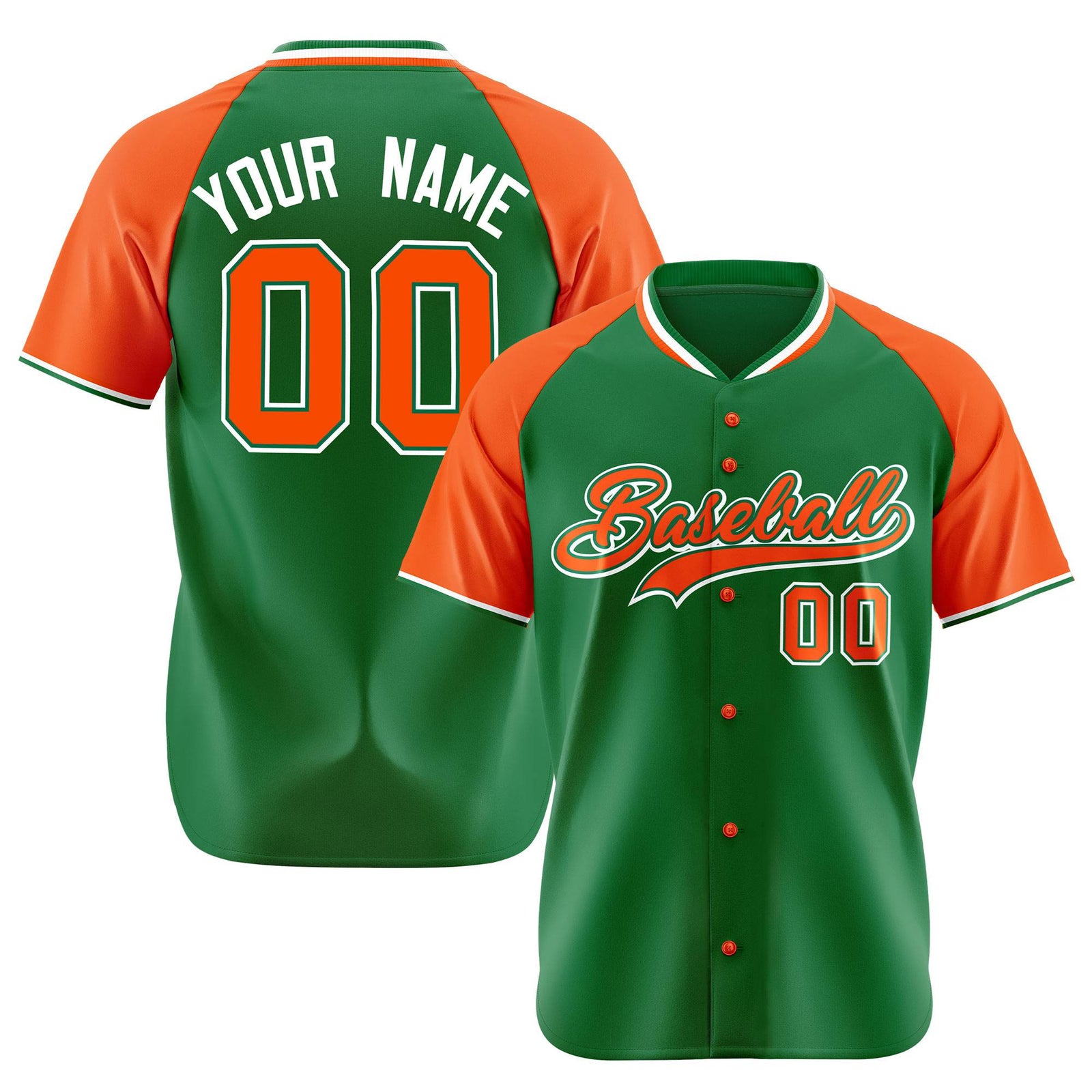 Custom Kelly Green Orange White Authentic Colored Buttons Baseball Jersey