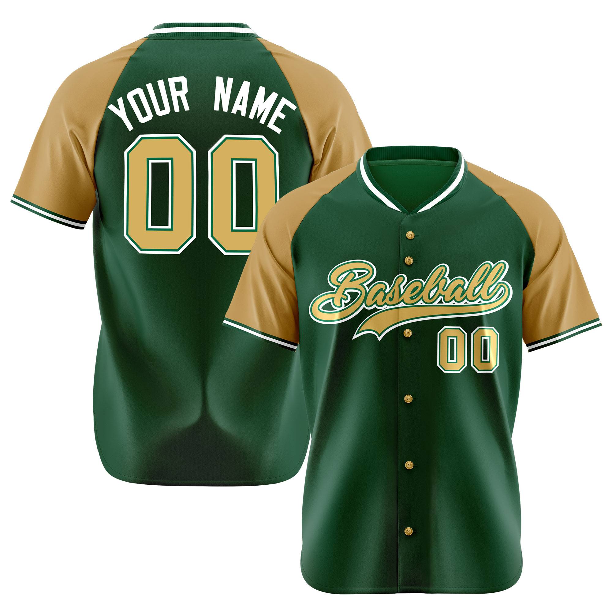 Custom Kelly Green Brown White Authentic Colored Buttons Baseball Jersey