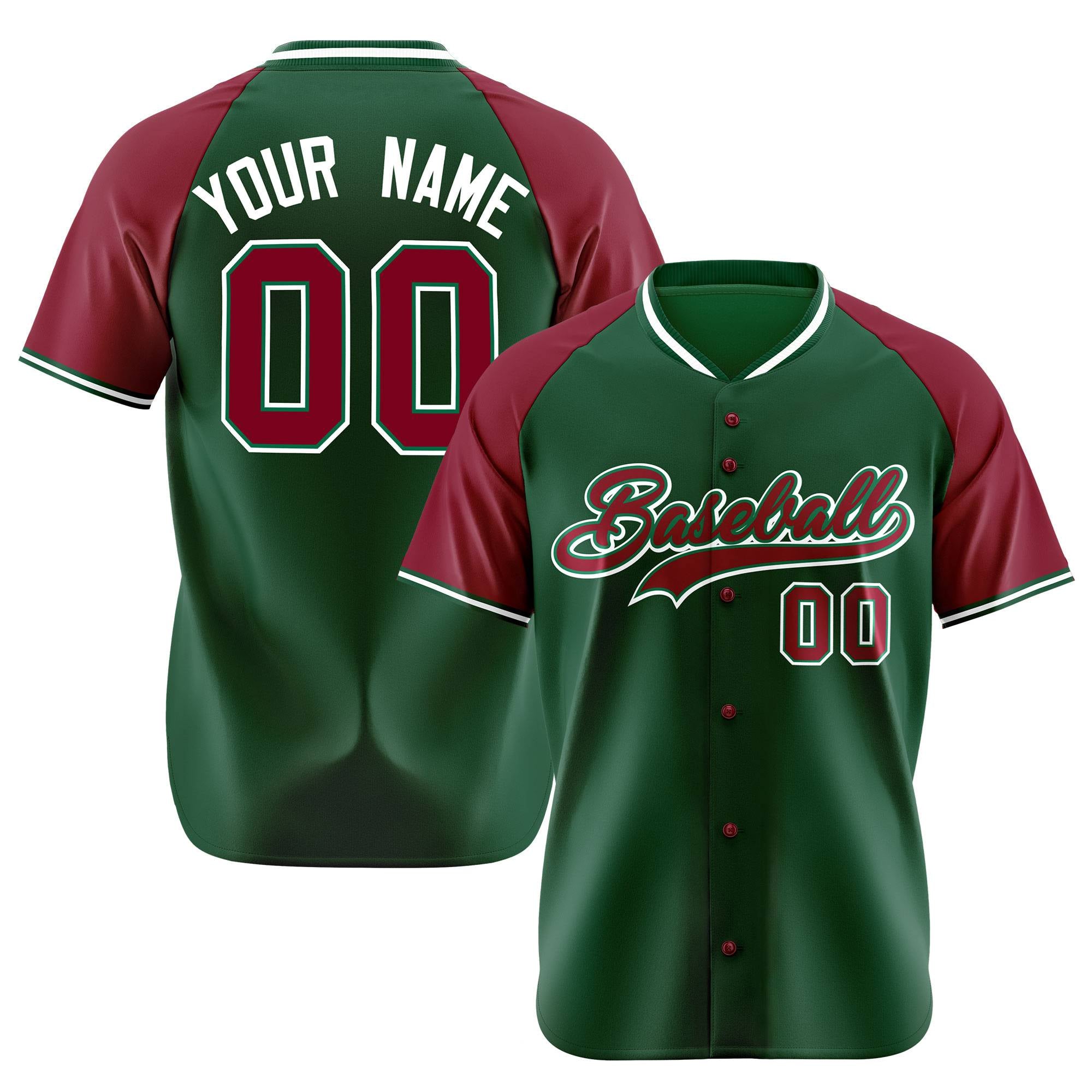 Custom Kelly Green Crimson White Authentic Colored Buttons Baseball Jersey