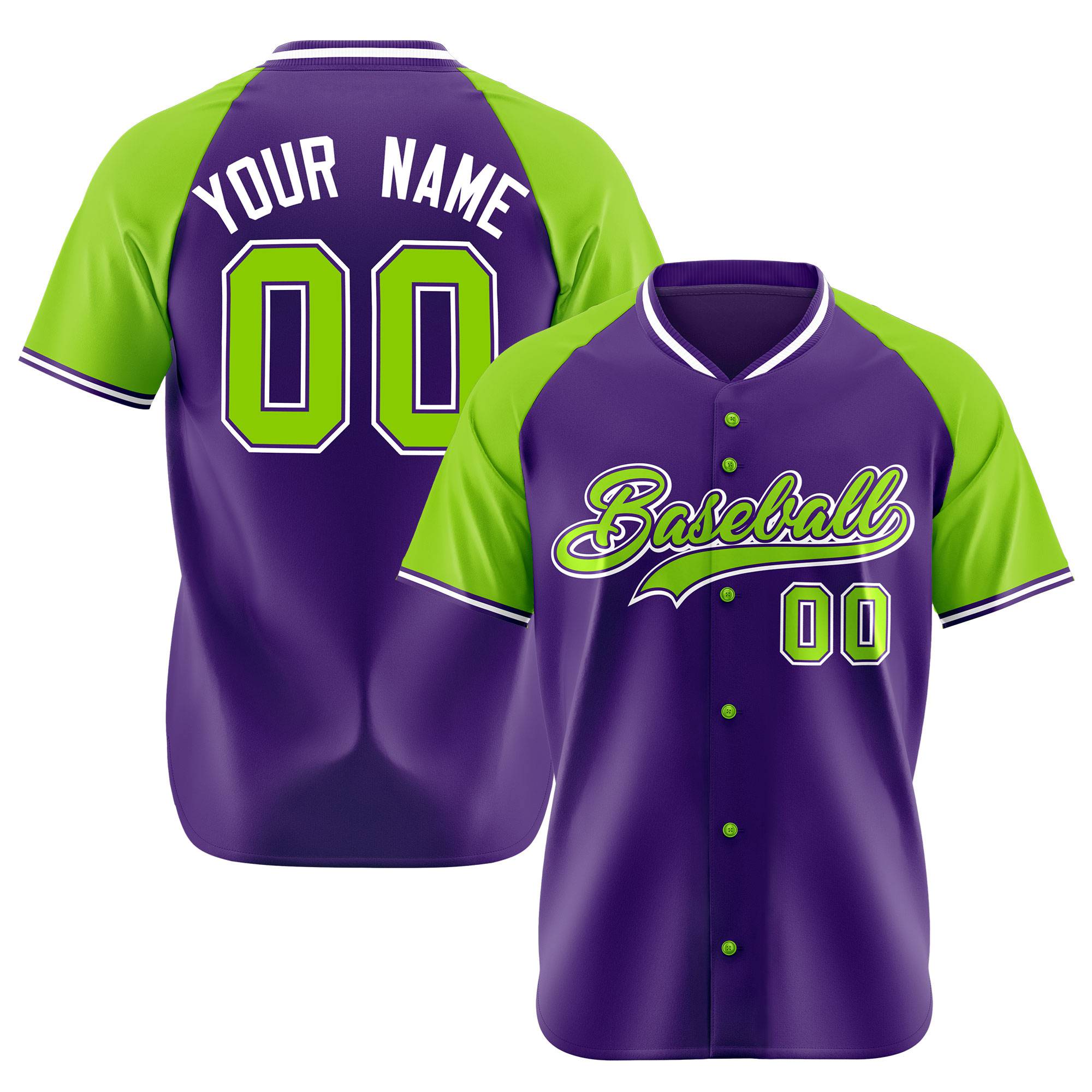 Custom Purple Neon Green White Authentic Colored Buttons Baseball Jersey