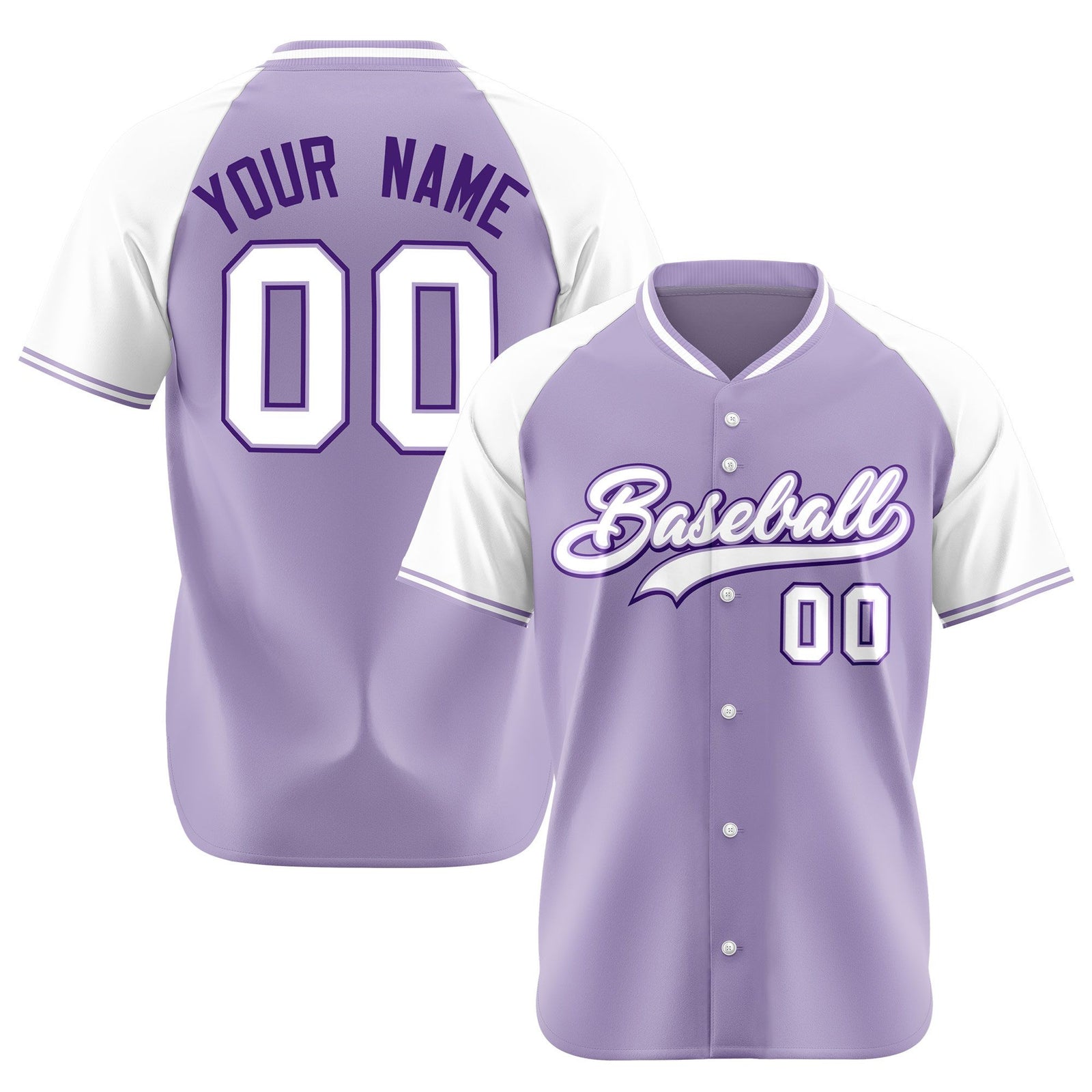 Custom Light Purple Purple White Authentic Colored Buttons Baseball Jersey