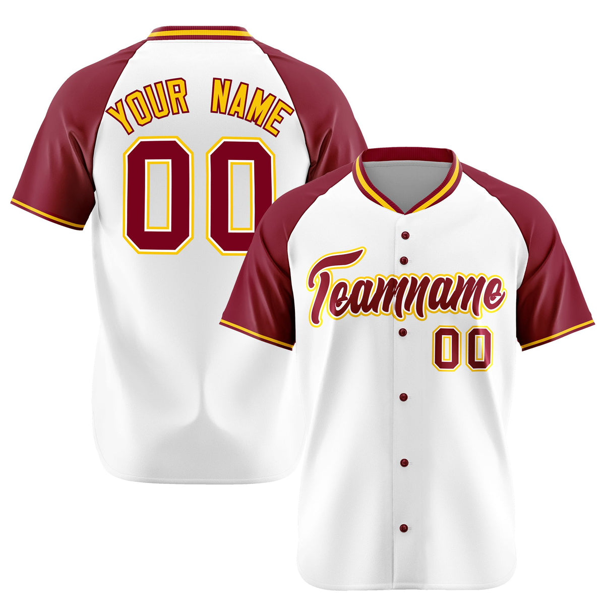 Custom White Burgundy Gold Authentic Colored Buttons Baseball Jersey