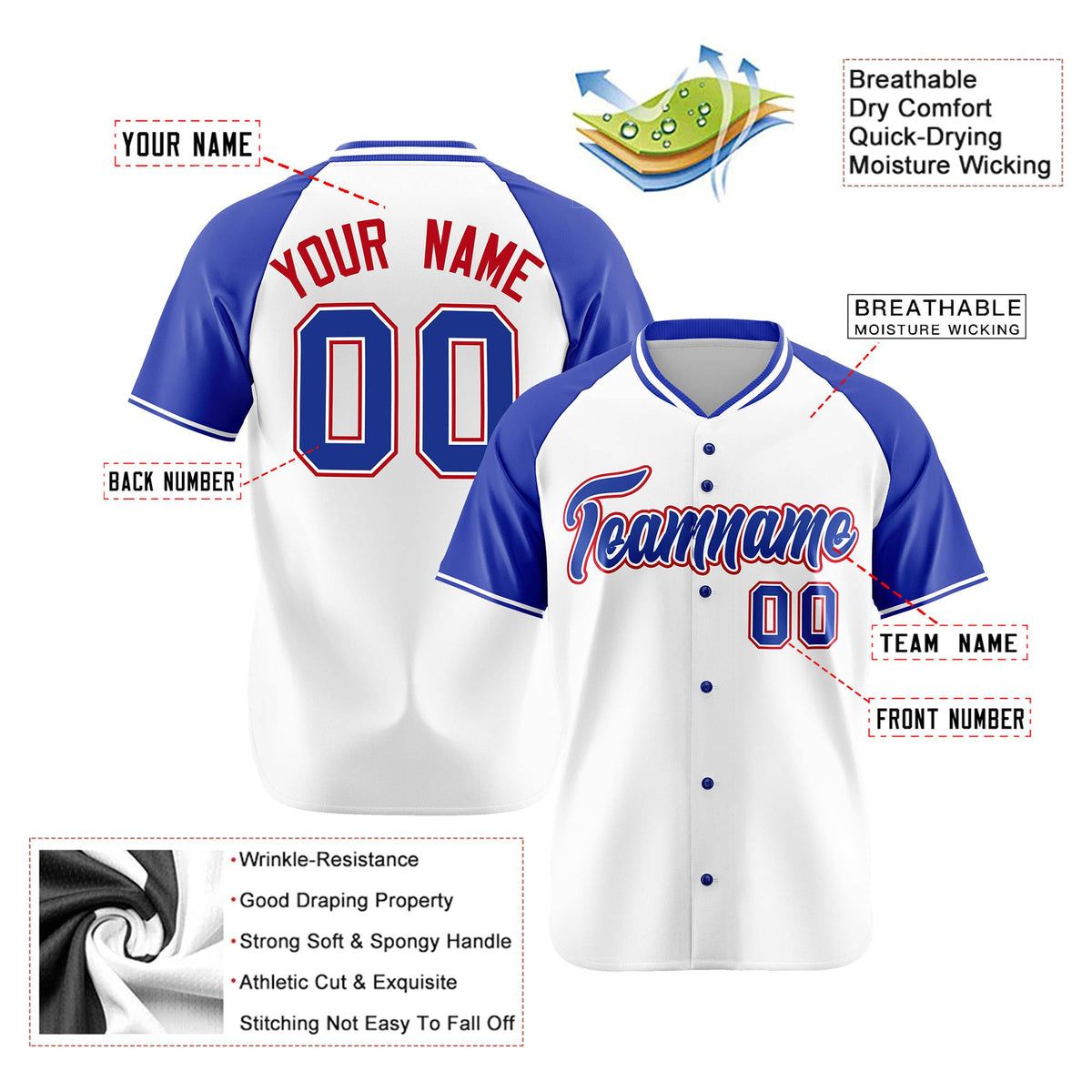 Custom White Blue Burgundy Authentic Colored Buttons Baseball Jersey