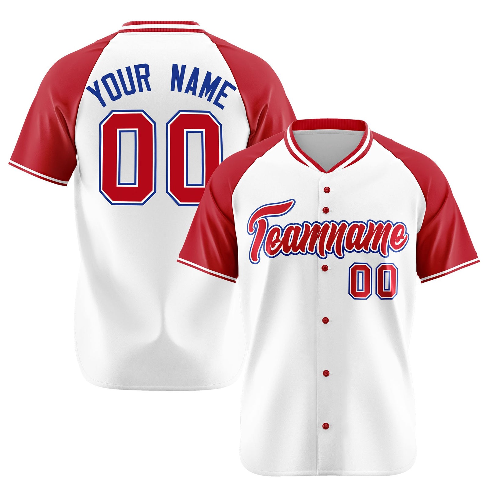 Custom White Red Blue Authentic Colored Buttons Baseball Jersey