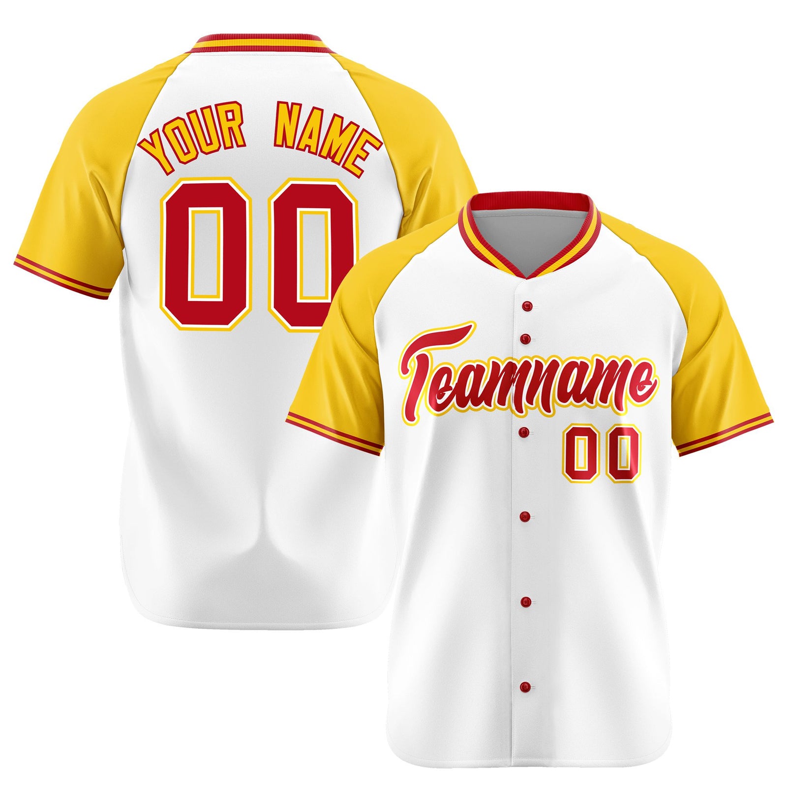 Custom White Yellow Red Authentic Colored Buttons Baseball Jersey
