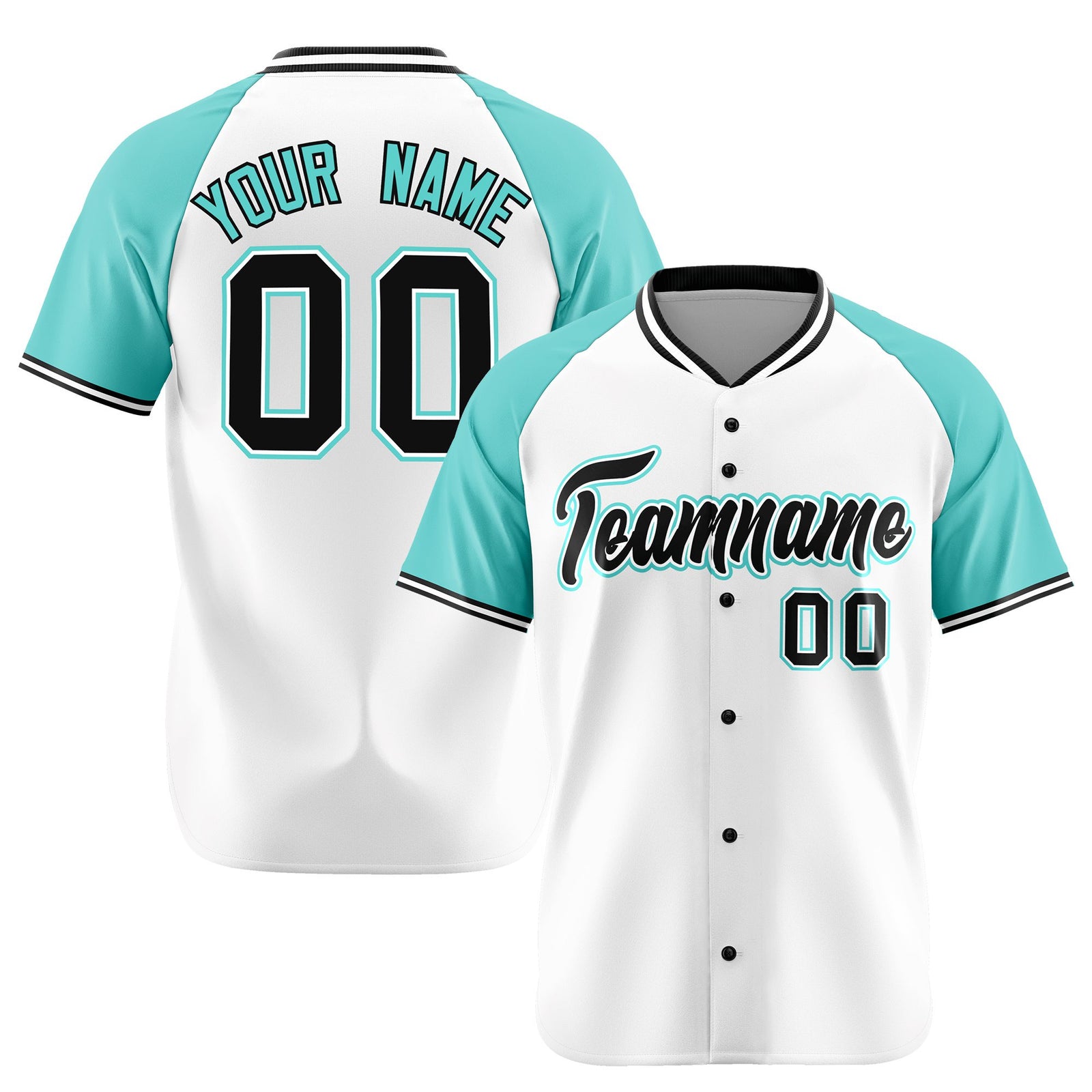 Custom White Black Light Blue Authentic Colored Buttons Baseball Jersey