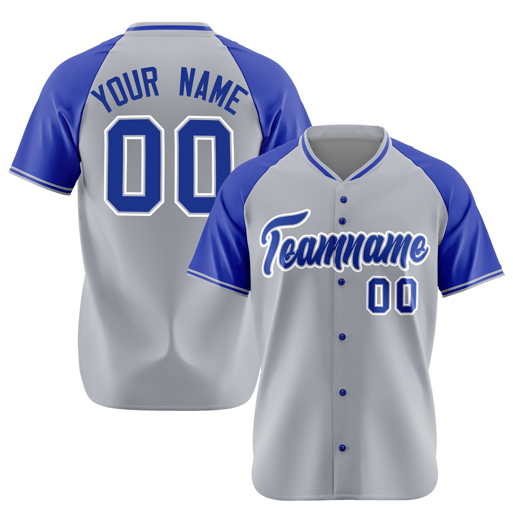 Custom Gray Blue White Authentic Colored Buttons Baseball Jersey