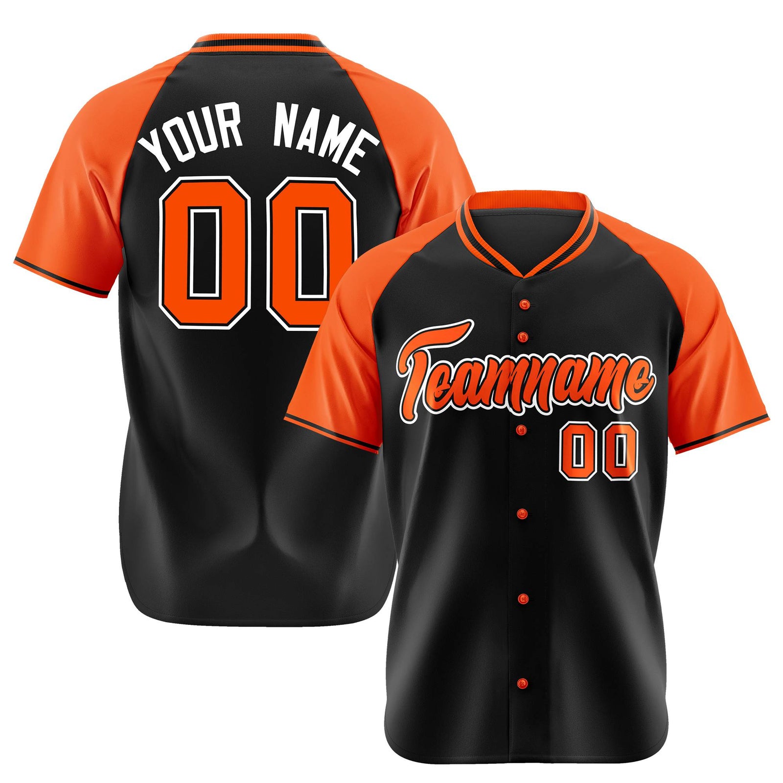 Custom Black Orange White Authentic Colored Buttons Baseball Jersey