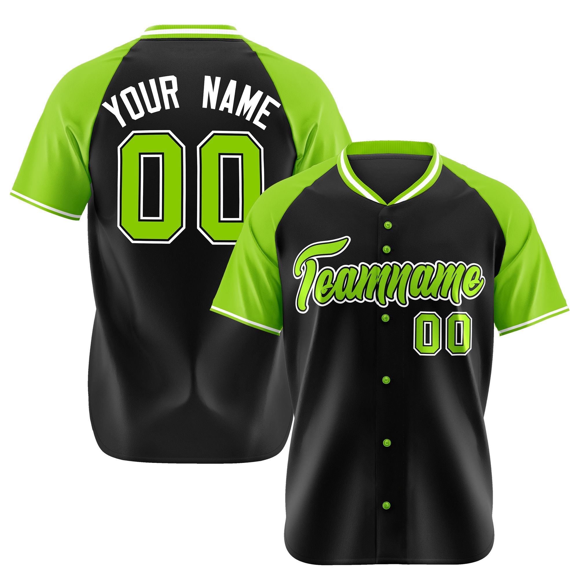 Custom Black Neon Green White Authentic Colored Buttons Baseball Jersey