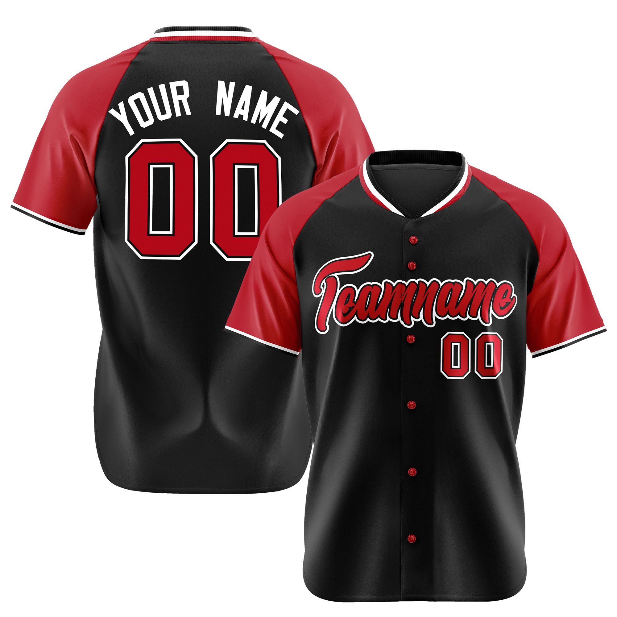 Custom Black Red White Authentic Colored Buttons Baseball Jersey